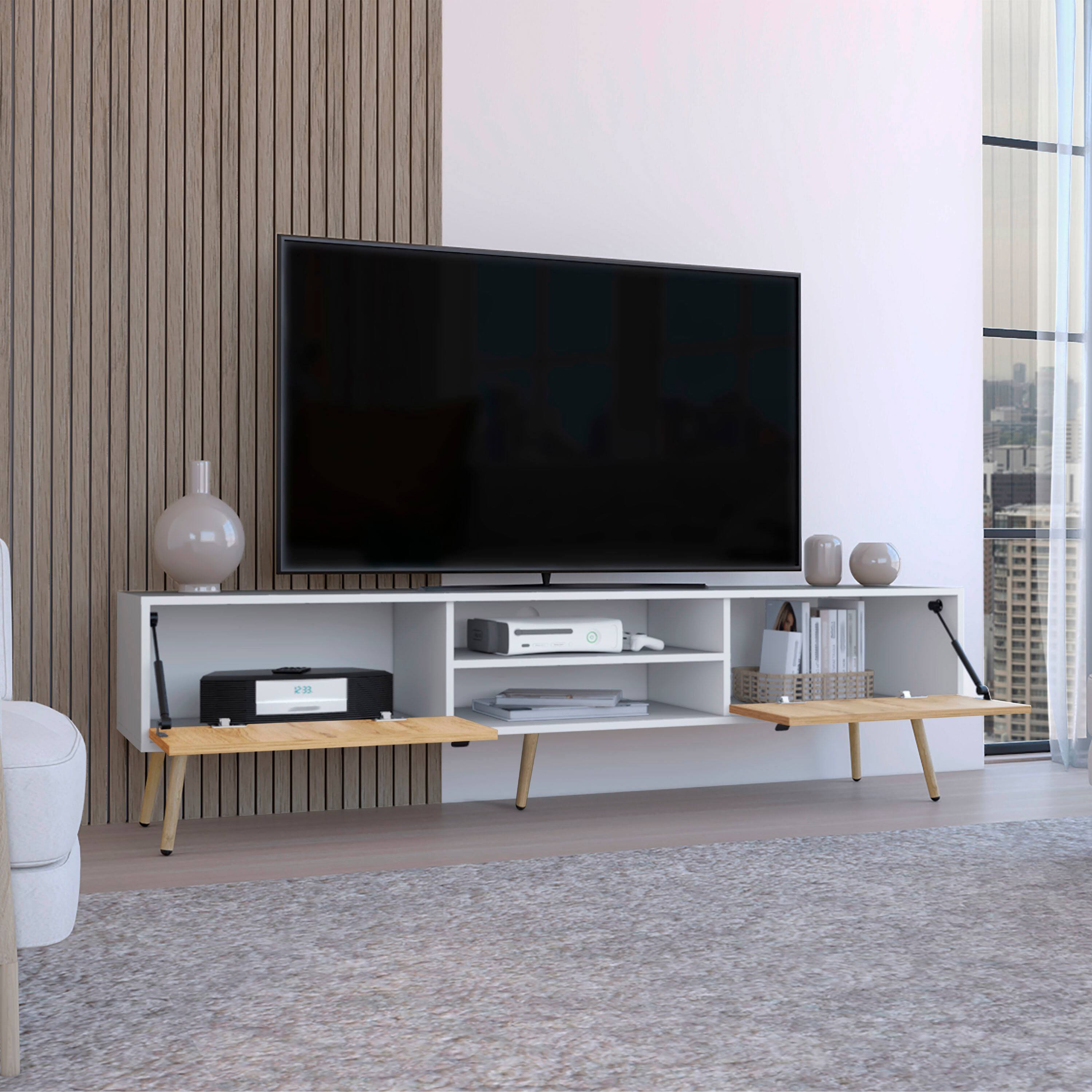 Alt View 1. Spaco - Spaco Modern TV Stand for 55 60 65 70 Inch TVs, 2 Door Cabinet with 4 Shelves, 5 Sturdy Legs, for Living Room - White+Walnut.
