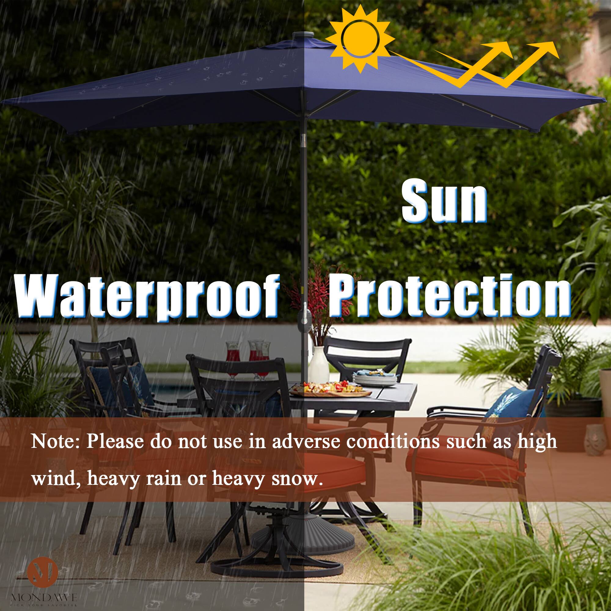 Sun Waterproof Protection

Note: Please do not use in adverse conditions such as high wind, heavy rain or heavy snow.