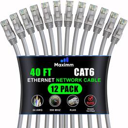 Maximm - Cat 6 Ethernet Cable 40 ft (12-Pack) - UTP, 10Gbps, 550MHz