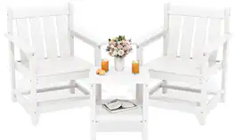 SERWALL - 3 Pieces Patio Bistro Set-Outdoor Chairs and Side Table with Umbrelle Hole - White