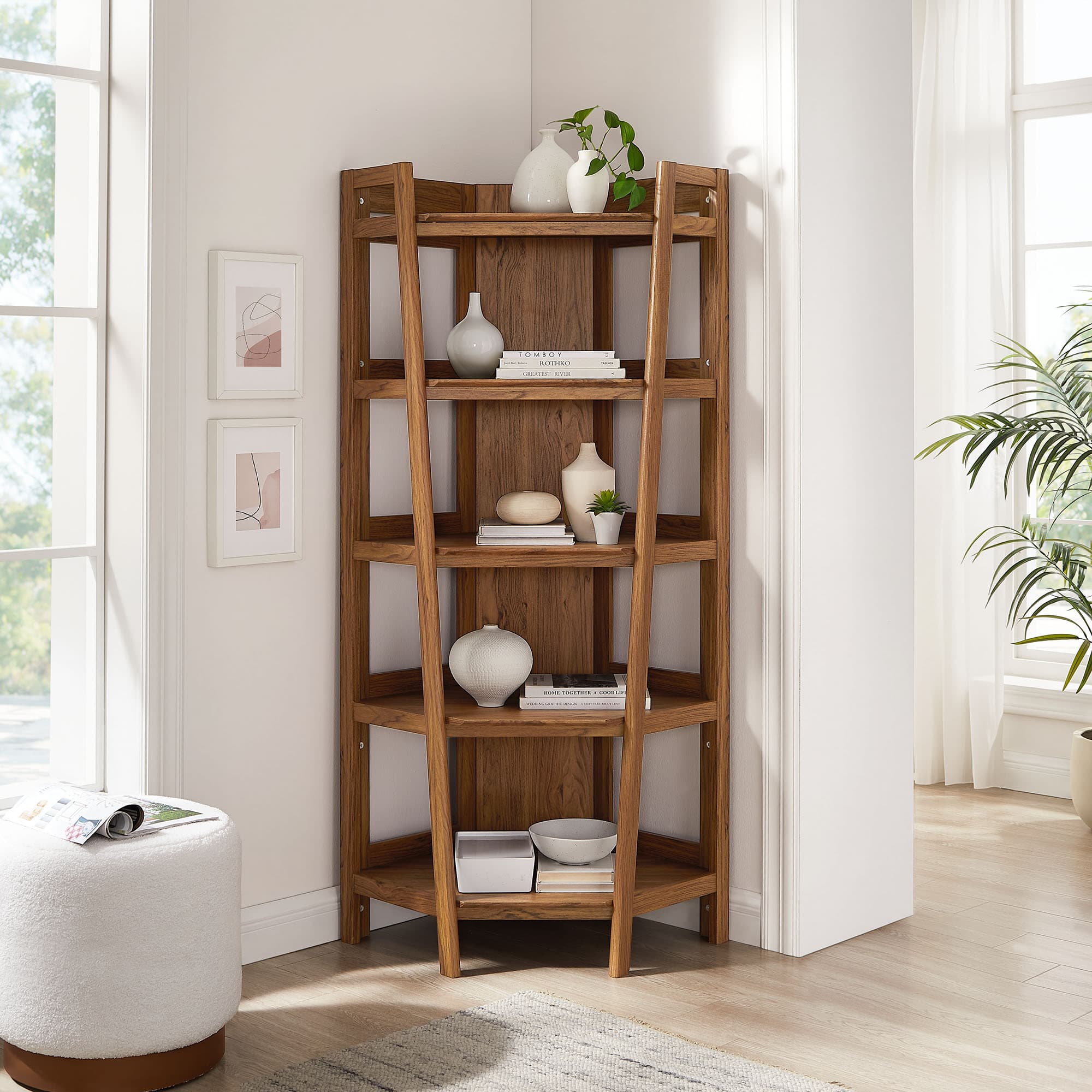 Bixby 71 Inch Corner Bookshelf by Modway - Walnut