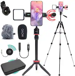 MOVO - iVlog1 Vlogging Kit for iPhone with Shotgun Mic, LED Light, Tabletop Tripod, Fullsize Tripod and More