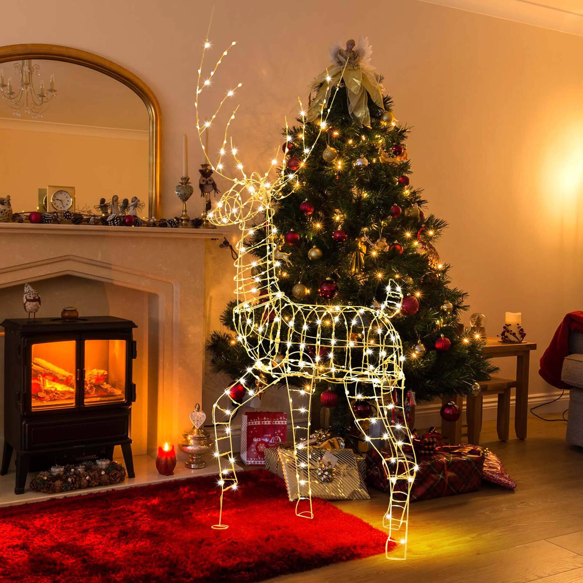 Alt View 4. Costway - Costway 6FT Pre-Lit Christmas Reindeer with 300 Warm White LED Lights Ground Stakes - White.
