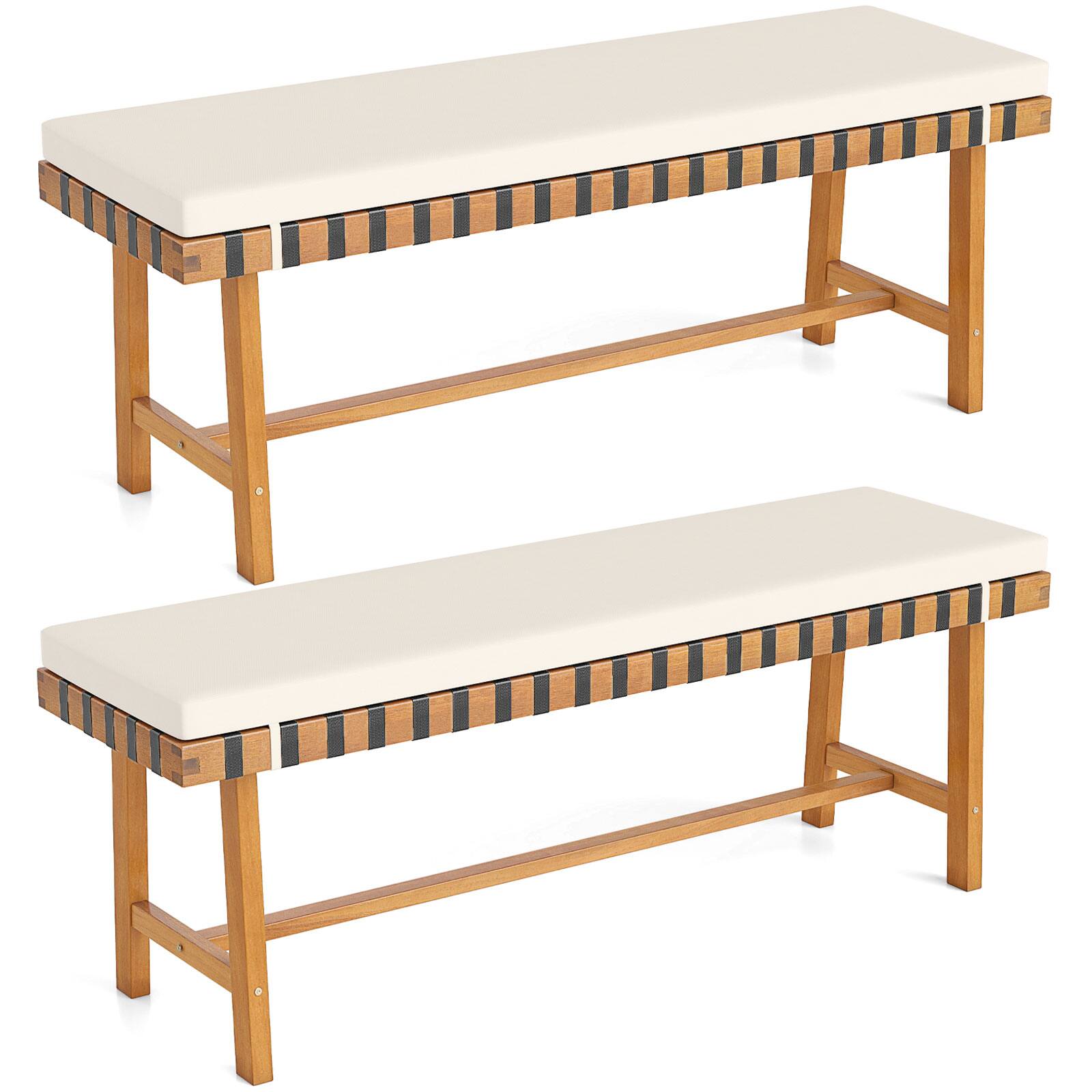 Gymax - 2PCS 48'' Long Acacia Wood Outdoor Bench w/Thick Padded Seat Cushion Entryway - Yellow