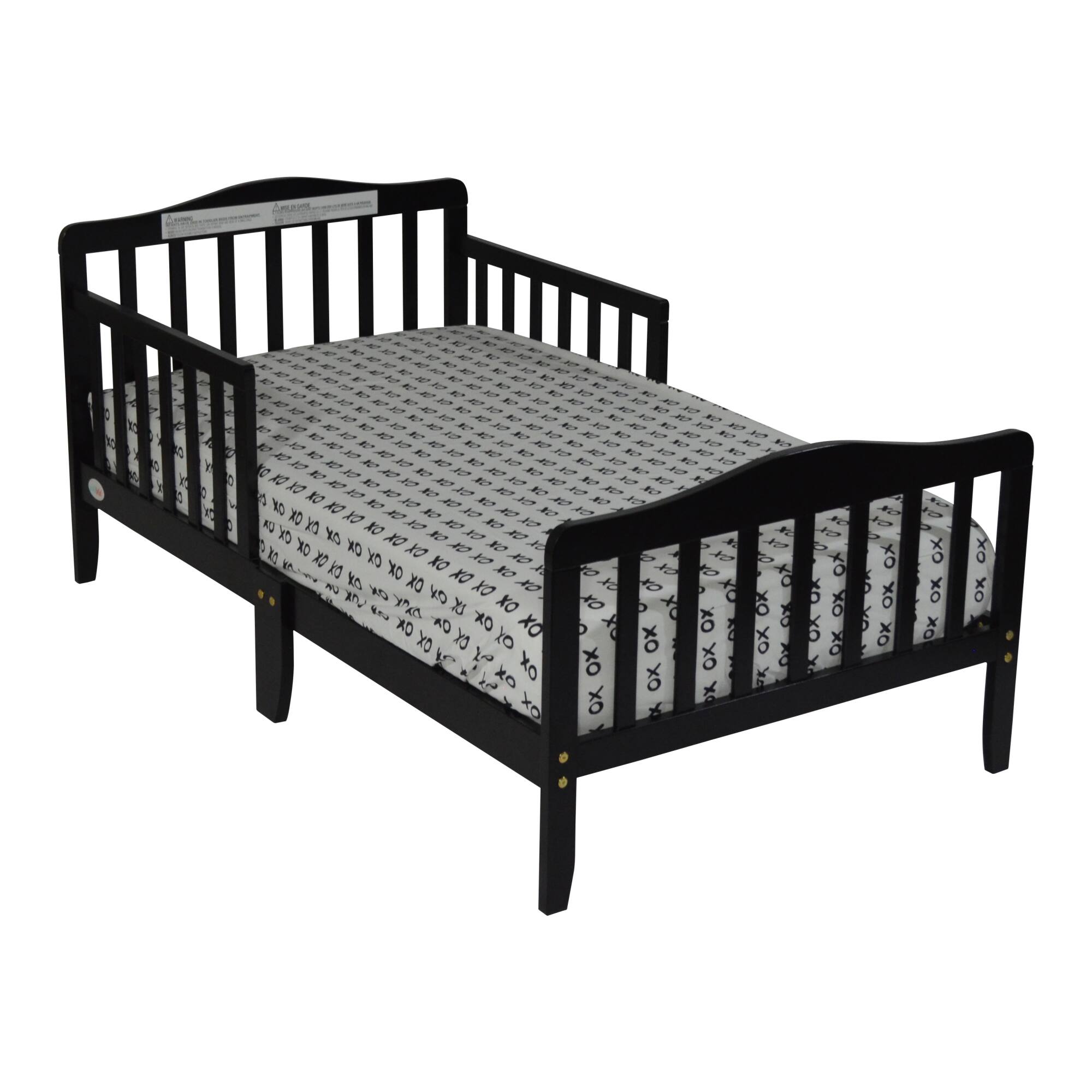 Angle. GOODSILO - Classic Solid Wood Toddler Bed with Safety Rails for Child's Room Transition - Black.