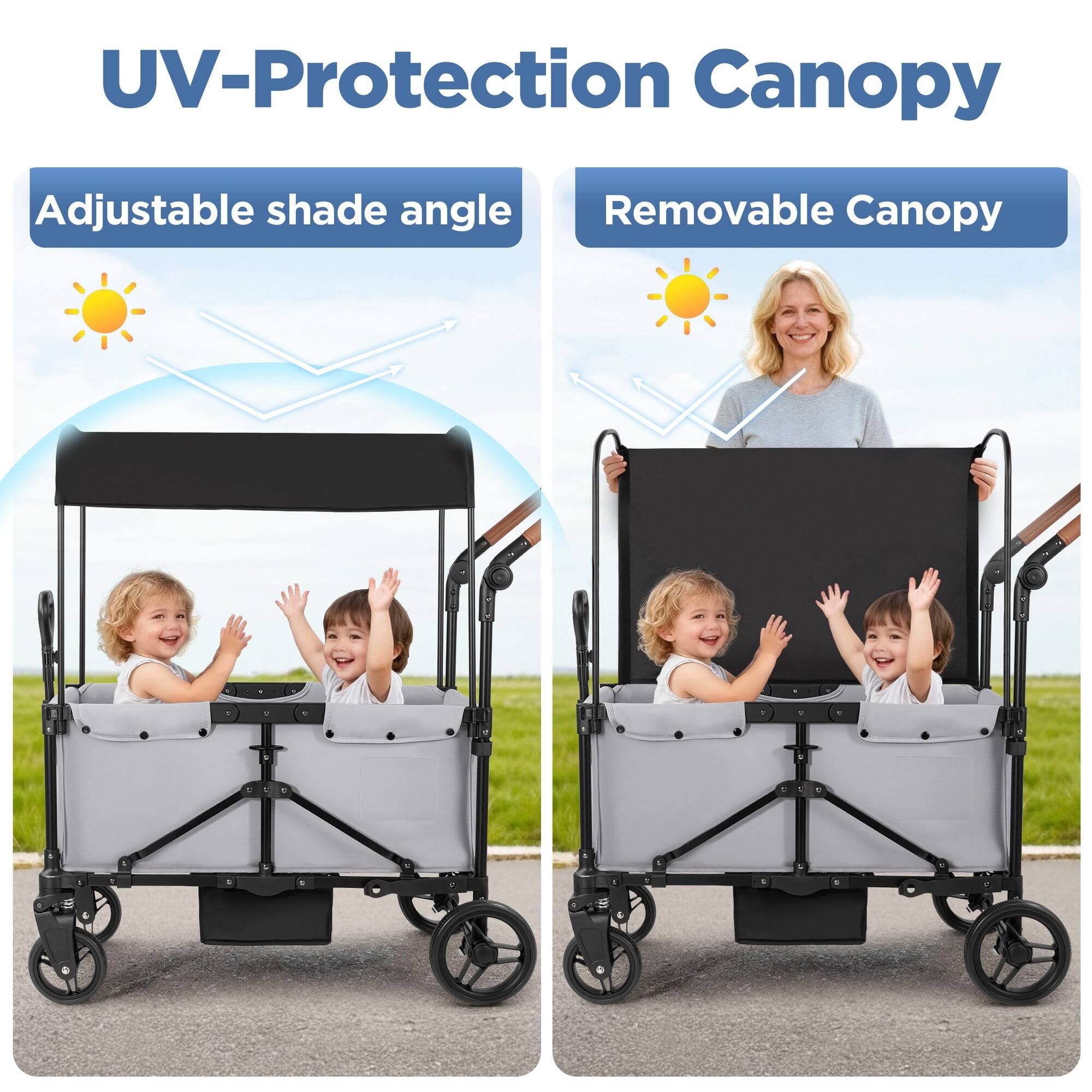 UV-Protection Canopy  
Adjustable shade angle  
Removable Canopy