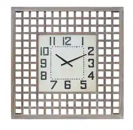 BreeBe - Lattice Wood Wall Clock 29.5"SQ - Brown