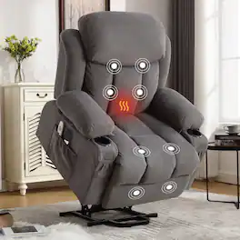 APRILSOUL - Power Lift Recliner Chair with Heat and Massage Side Pocket USB Charge Port Remote Control for Living Room - Gray