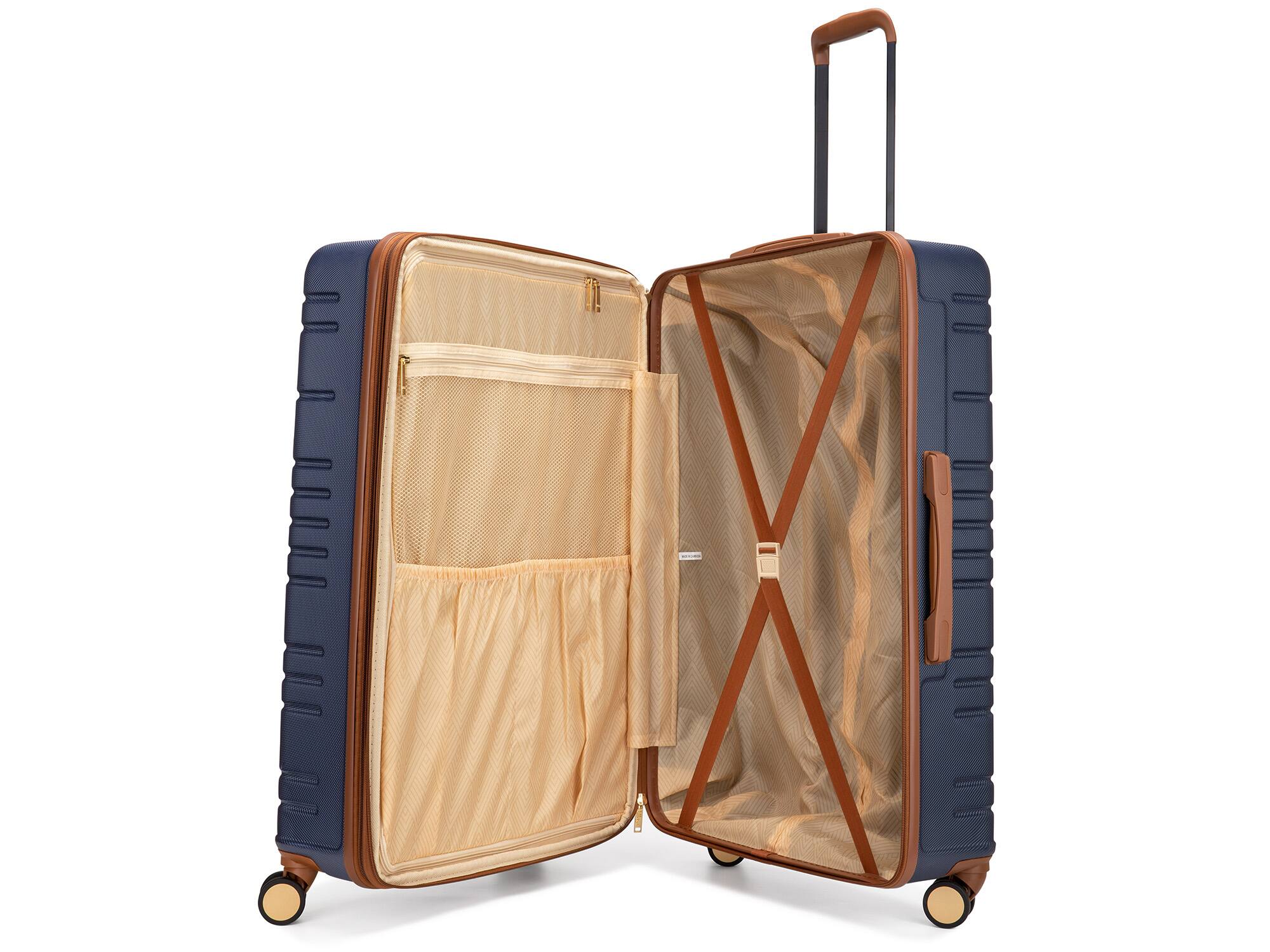 Left. Miami Carry On - Miami Carry On Brickell 3 Piece Expandable Retro Spinner Luggage Set - Navy - Navy.
