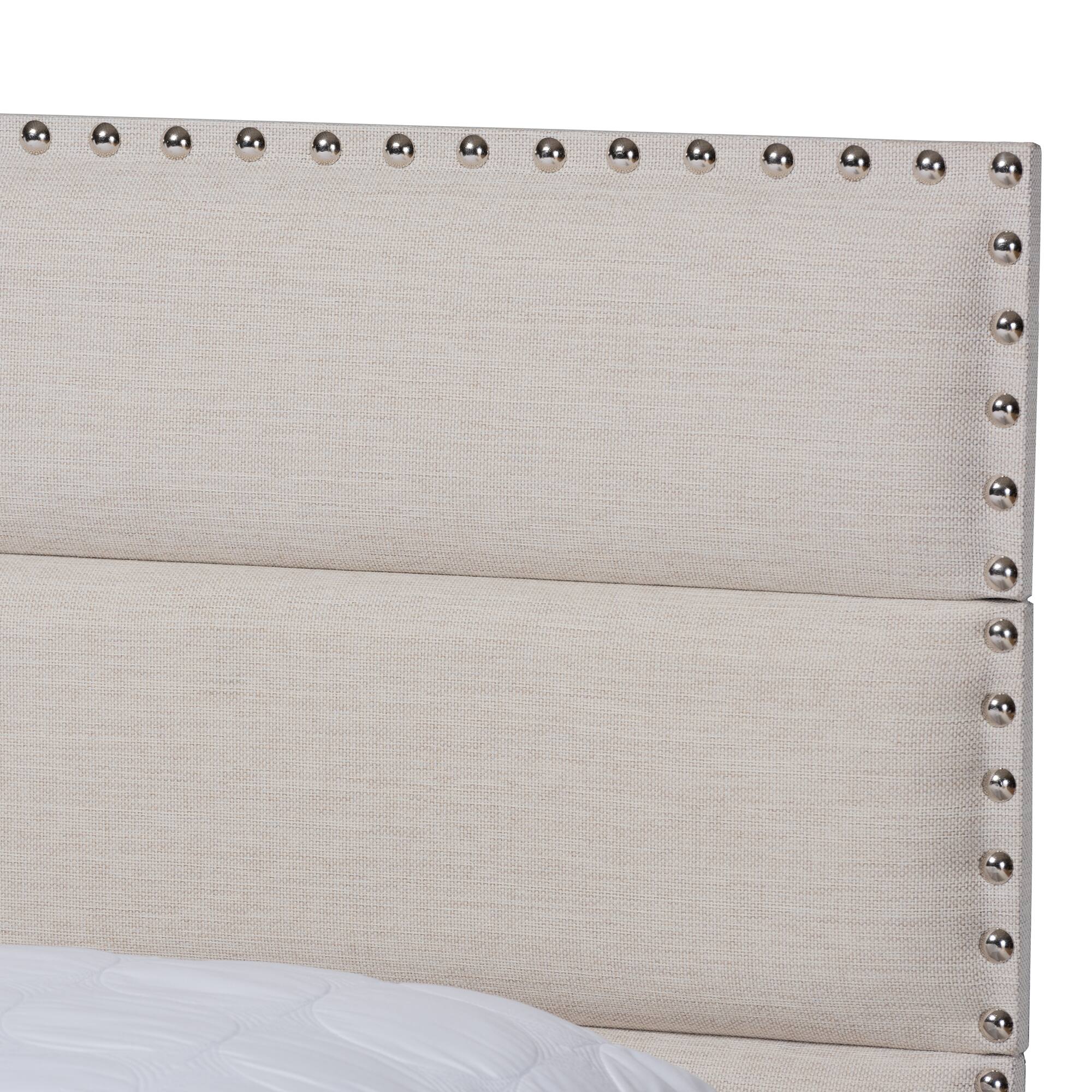 Back. Baxton Studio - Ansa Modern and Contemporary Fabric Upholstered Bed - Beige/Black.