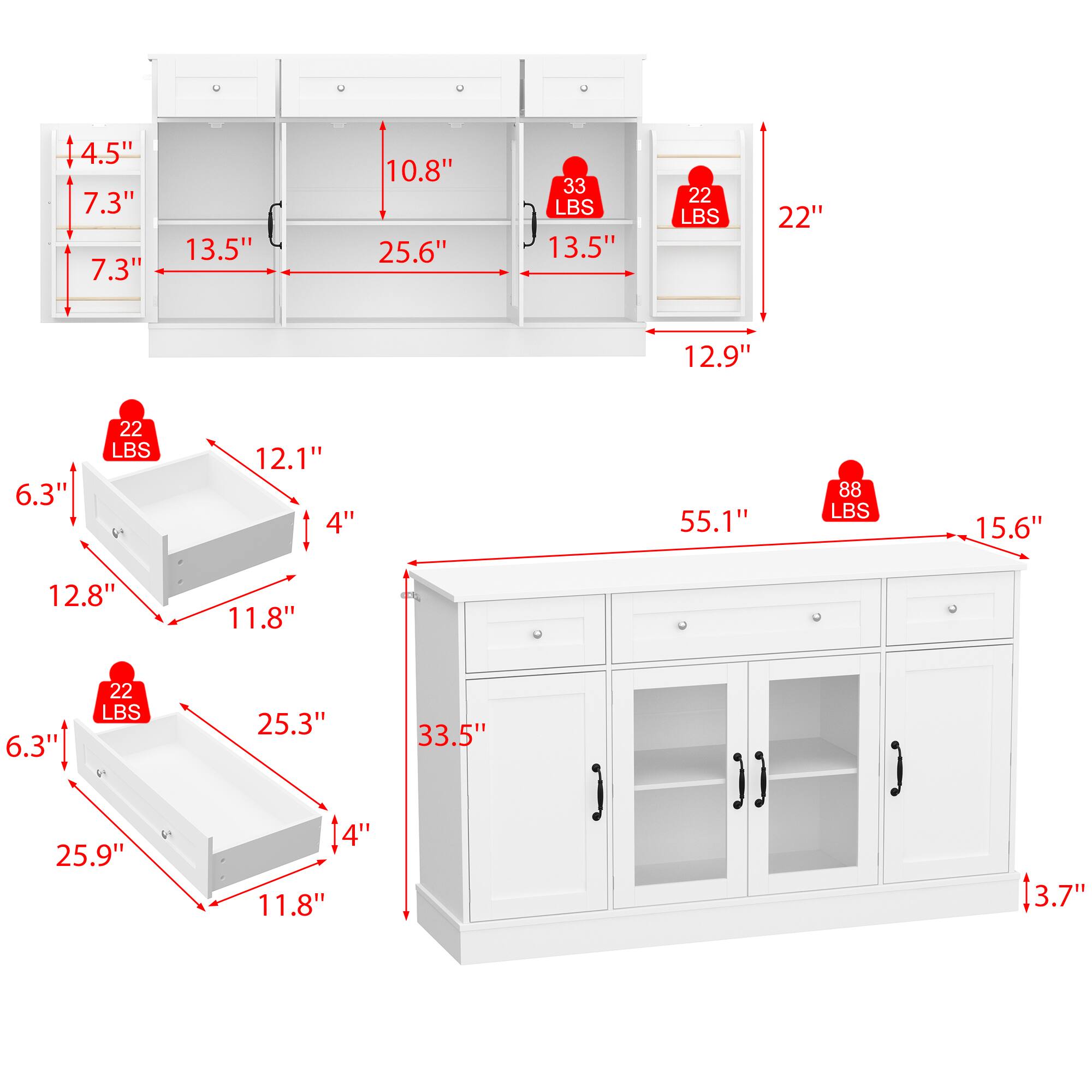 - 4.5"
- 7.3"
- 7.3"
- 13.5"
- 10.8"
- 25.6"
- 33 LBS
- 13.5"
- 22 LBS
- 22"
- 12.9"
- 6.3"
- 22 LBS
- 12.1"
- 4"
- 55.1"
- 88 LBS
- 15.6"
- 12.8"
- 11.8"
- 6.3"
- 22 LBS
- 25.3"
- 33.5"
- 25.9"
- 5 4"
- 11.8"
- 3.7"