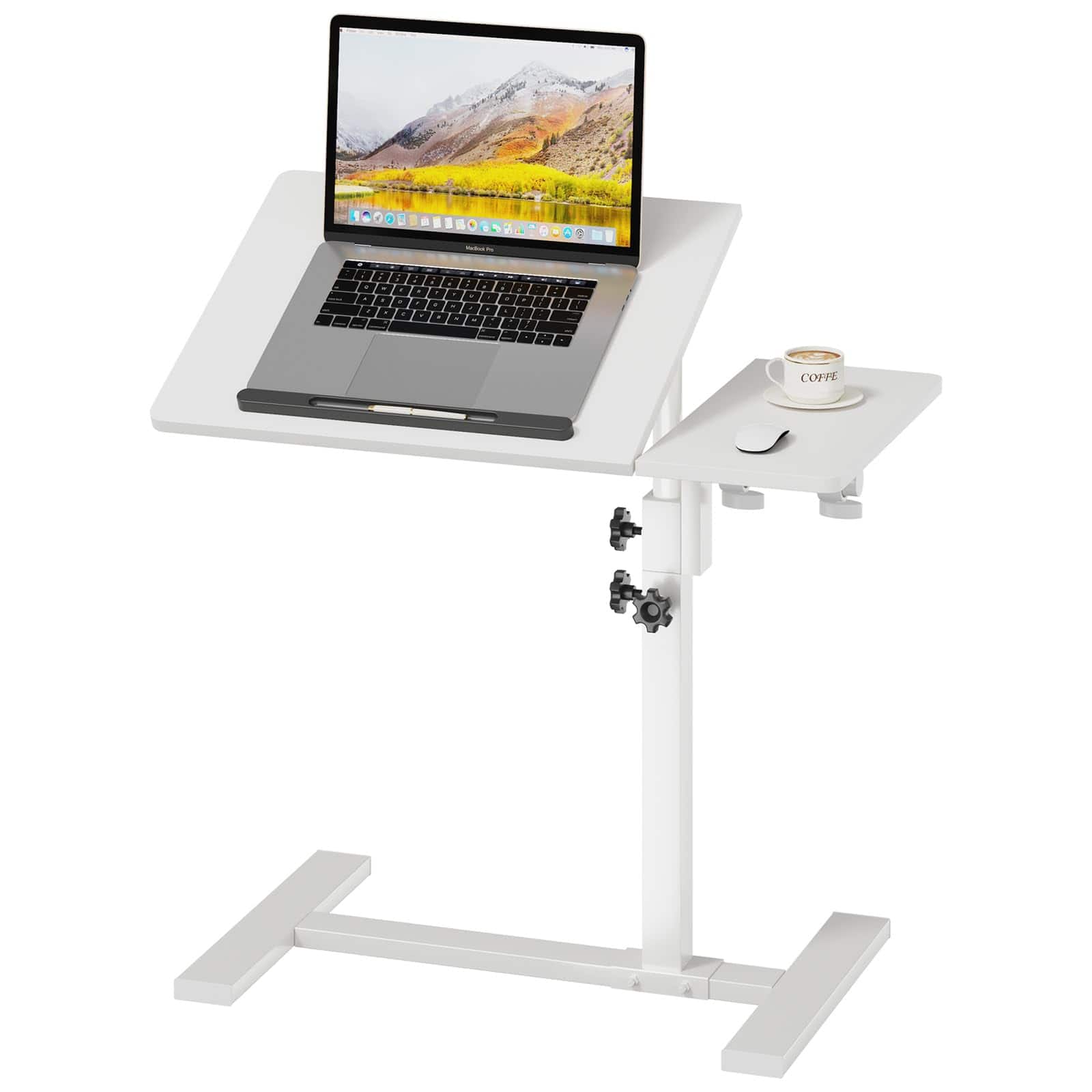 Fabibe - Laptop Desk Bedside Table With Wheels Stand For Couch Adjustable Tv Tray C End Mobile Sofa Snack Tiltable Top - White