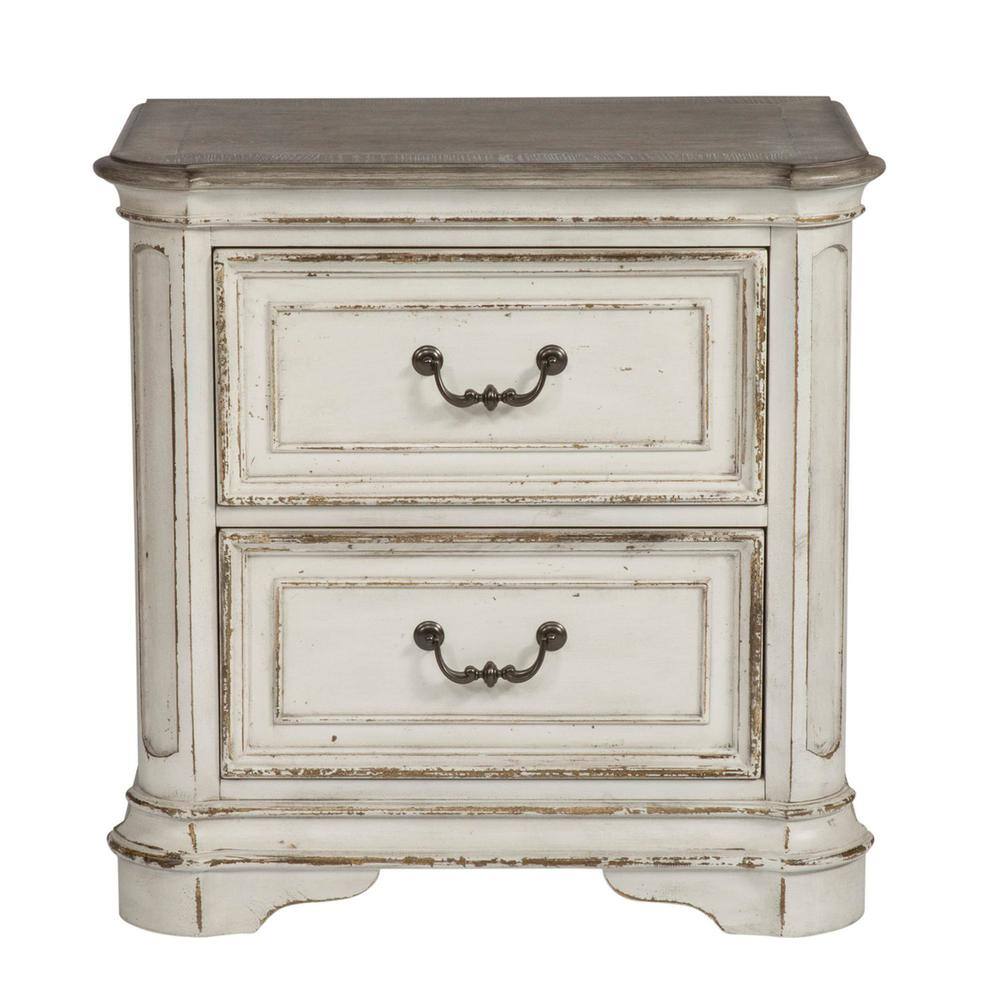 Angle. Liberty Furniture Industries - Magnolia Manor 2 Drawer Night Stand in Antique White - White.