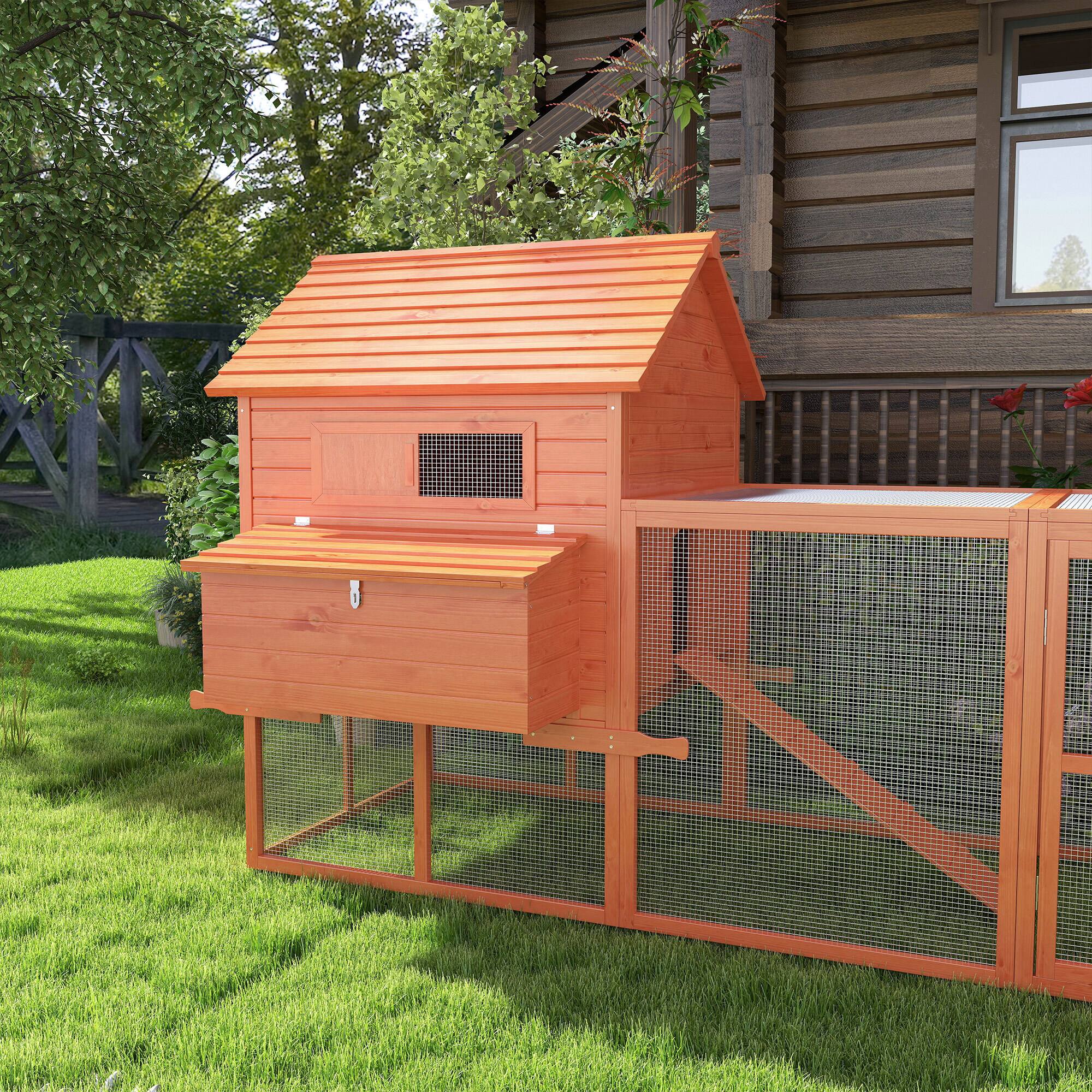 Alt View 5. Pawhut - 145" Large Chicken House, Rabbit Hutch, Wooden Poultry Cage, Garden & Backyard with Run, Inner Hen House Space.