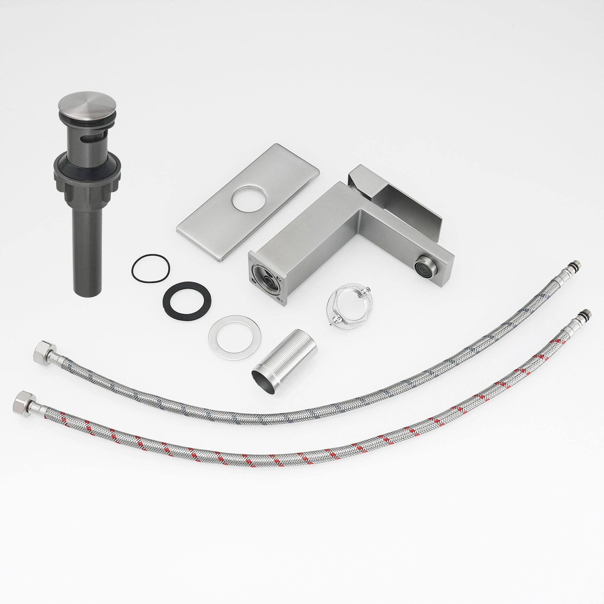 Alt View 2. Boyel Living - Single Handle Single Hole Bathroom Faucet Brushed Nickel with Deck Plate Pop Up Drain and Water Supply Hoses - Brushed Nickel.