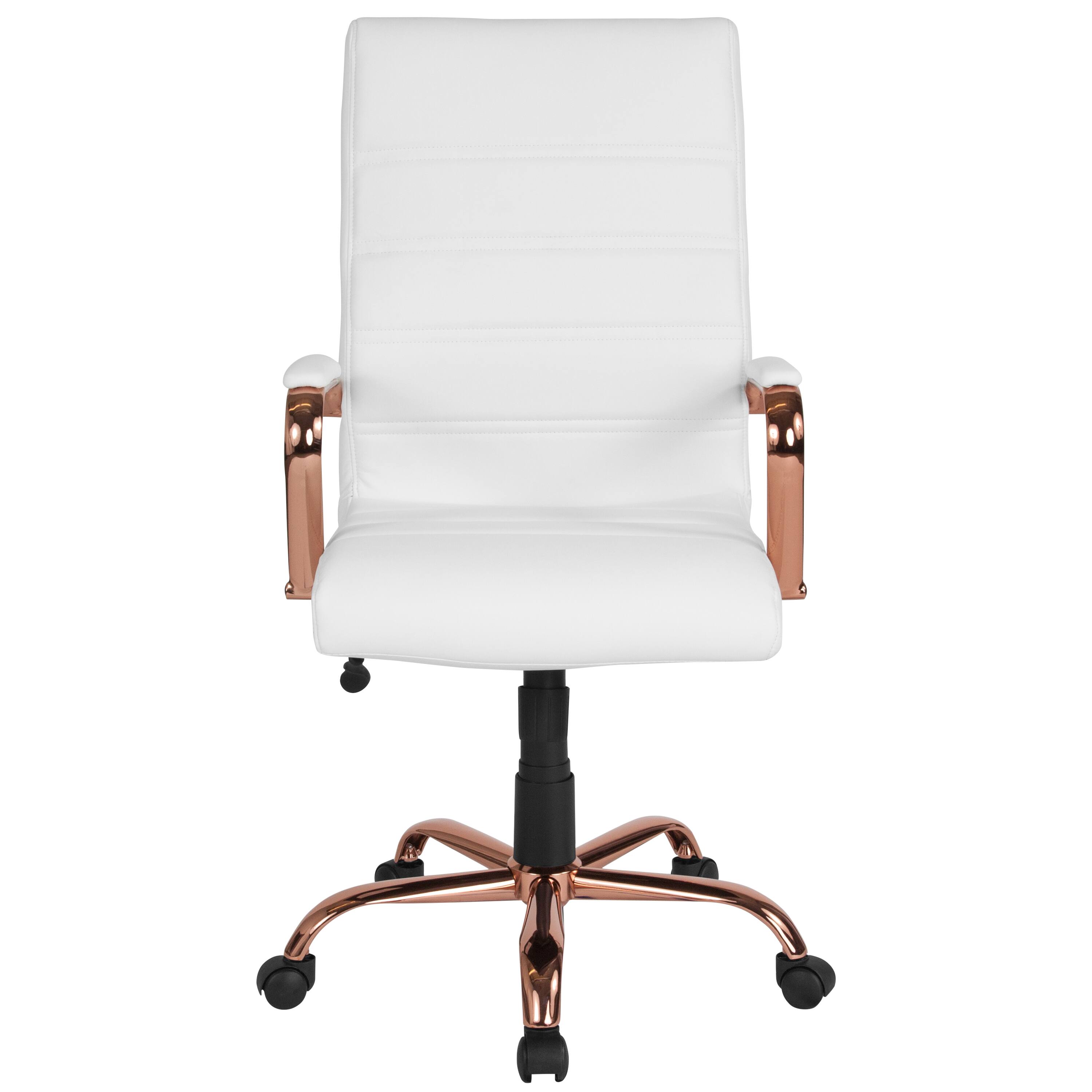 Alt View 7. Emma + Oliver - High Back Executive Swivel Office Chair with Metal Frame and Arms - White LeatherSoft/Rose Gold Frame.