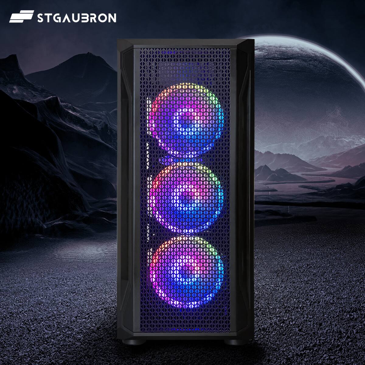 Left. STGAubron - STGAubron Gaming PC Computer Desktop, Intel Core i7-12800HX up to 4.8GHz, GeForce RTX 3050 6G, 16G DDR5, 1TB SSD, Win11H - Black.
