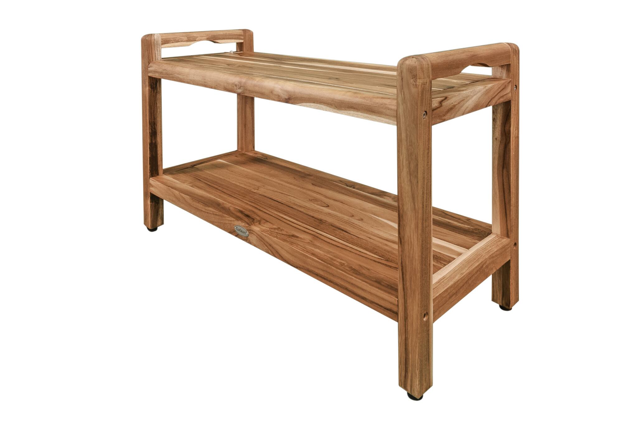 Angle. EcoDecors - EcoDecors EarthyTeak Classic 35" Shower Bench With Shelf And LiftAide Arms - EarthyTeak.