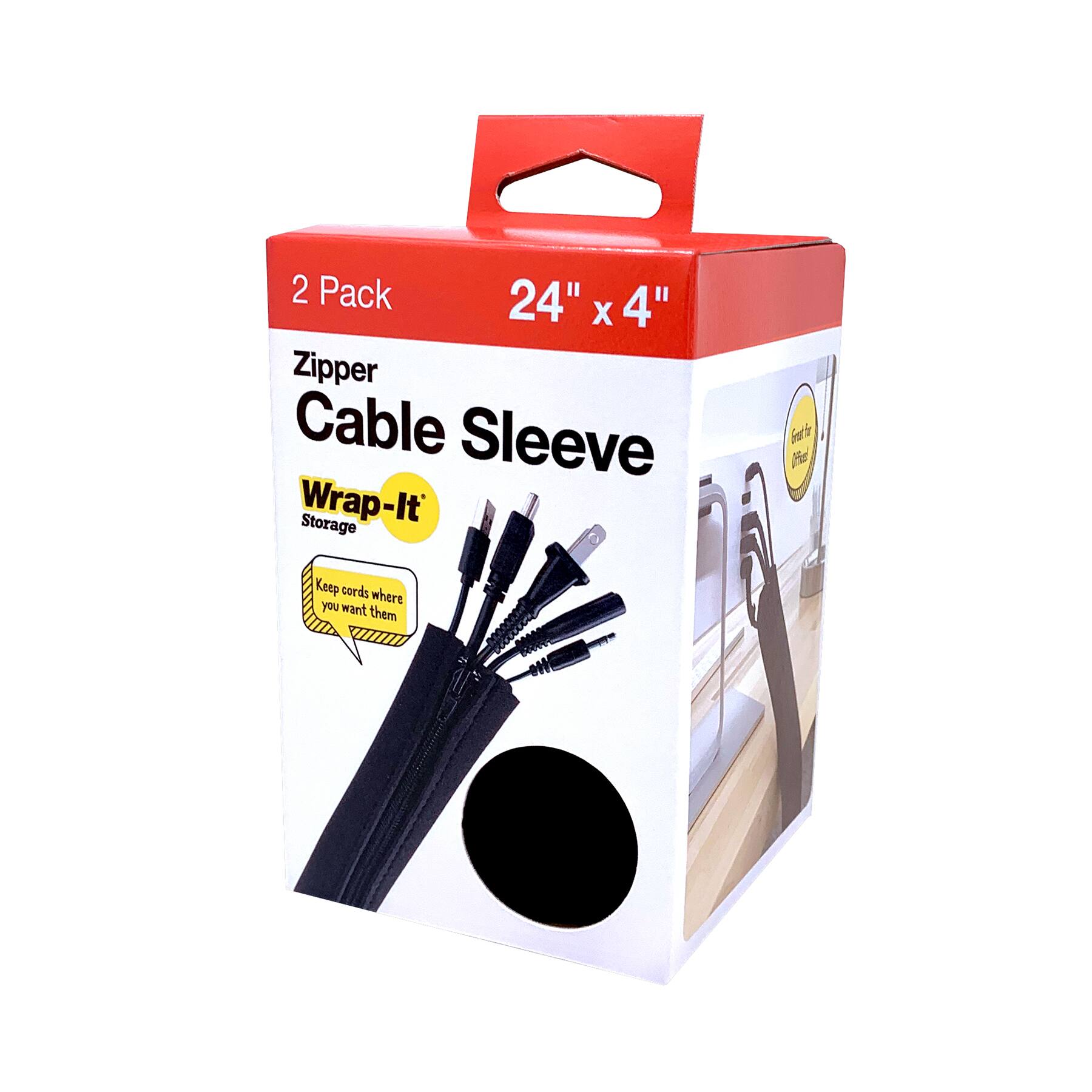 2 Pack 24" X 4" Zipper Cable Sleeve Wrap-It Storage: Keep cords where you want them.