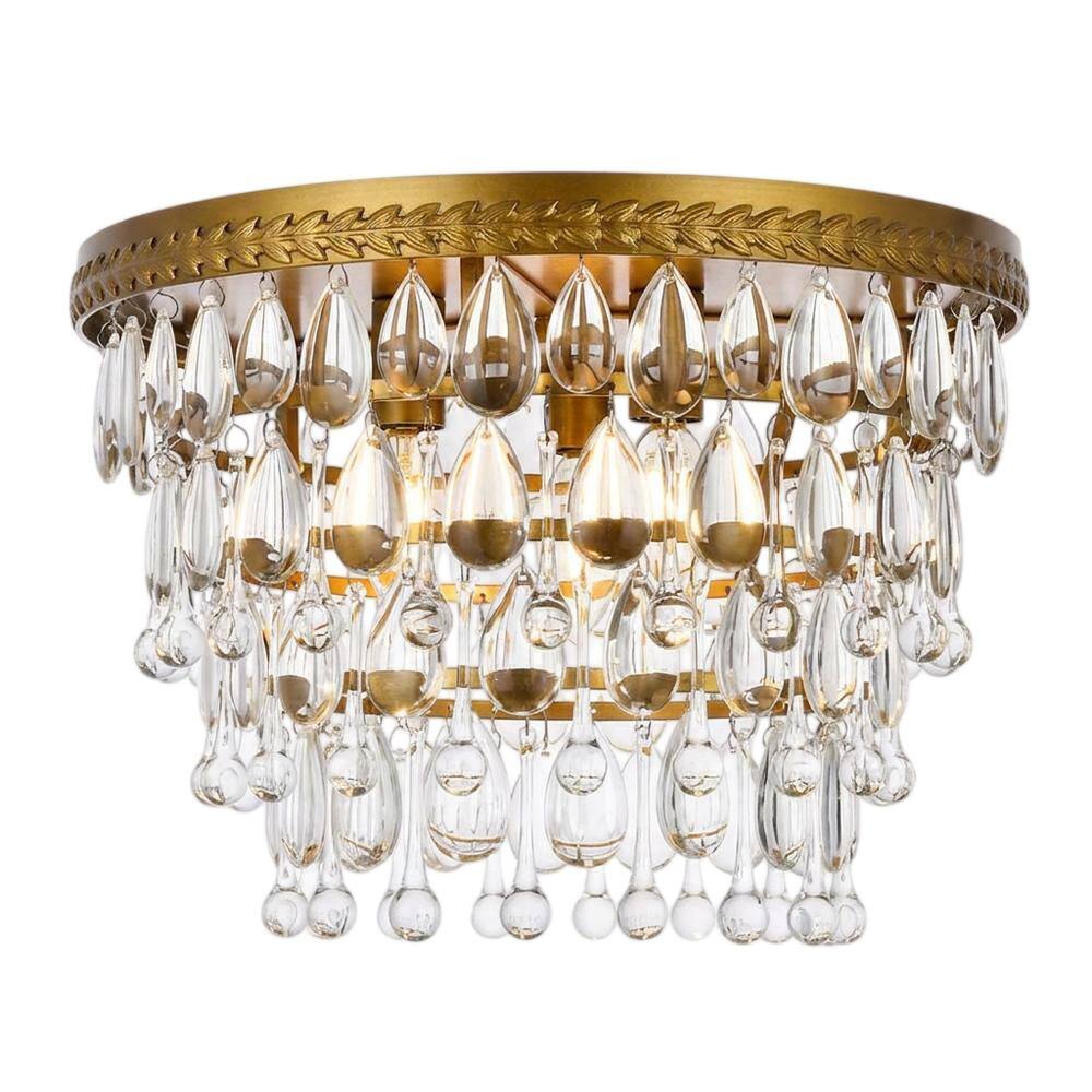 Front. Elegant Lighting - Nordic 3 lights brass flush mount - Brass And Clear.