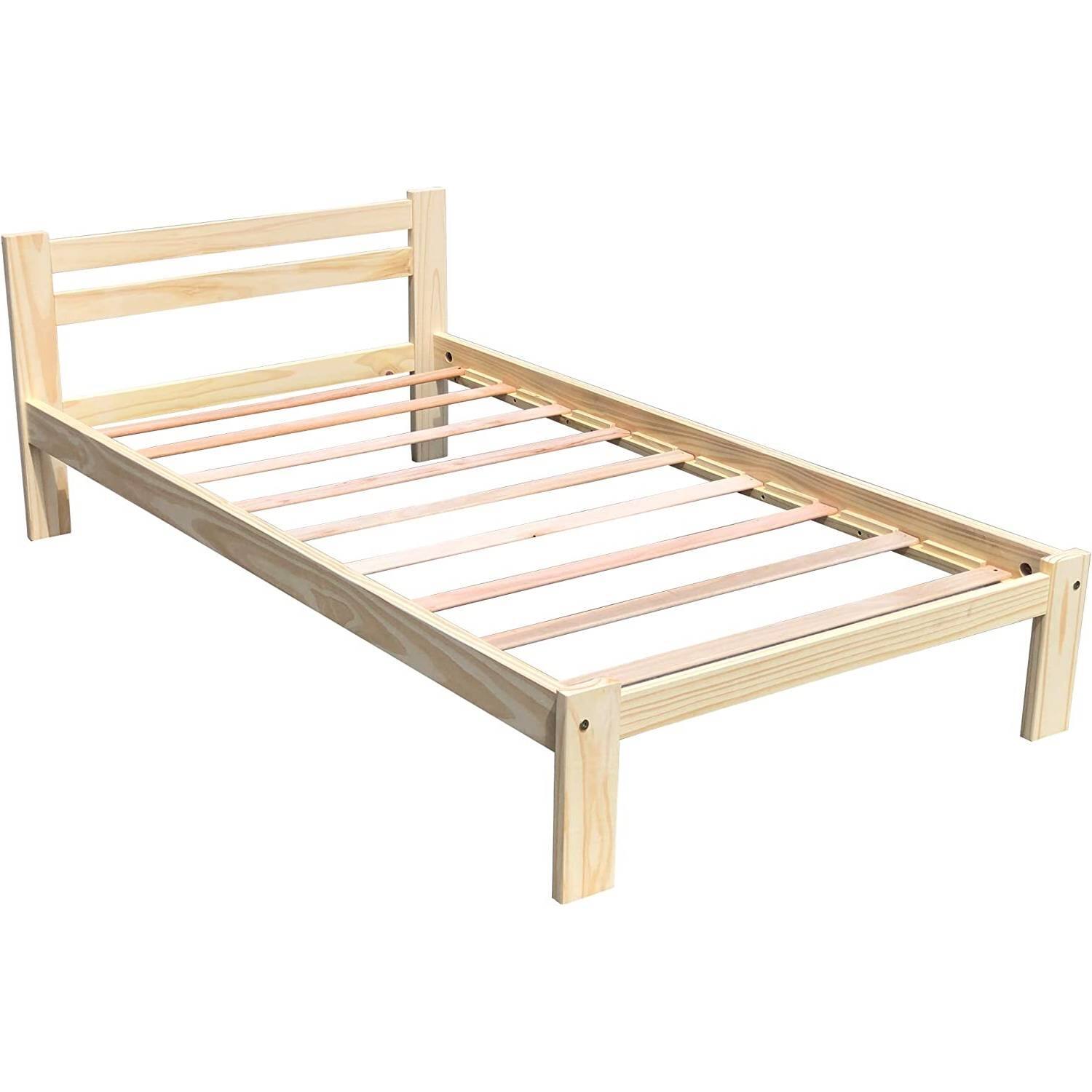 Angle. Hivvago - Hivvago Twin size Unfinished Solid Pine Wood Platform Bed Frame with Slatted Headboard - Natural.