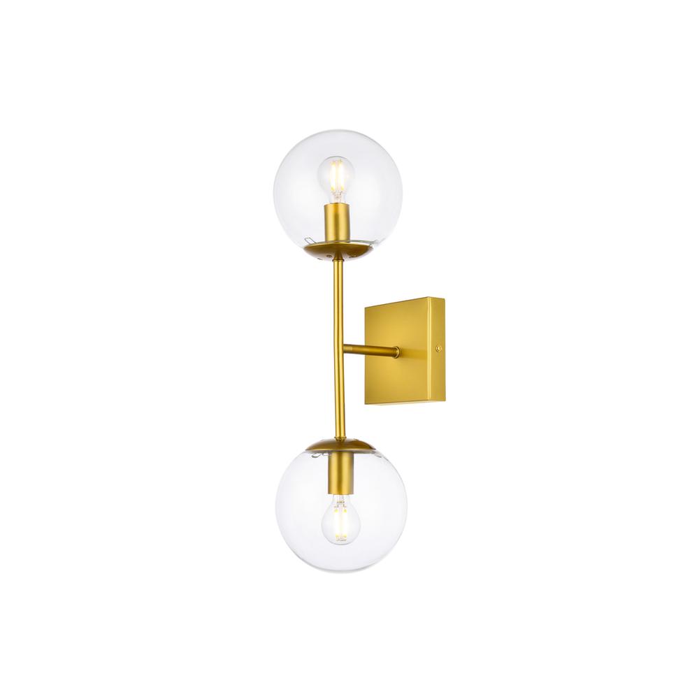 Alt View 4. Living District - Neri 2 lights brass and clear glass wall sconce - Brass And Clear.