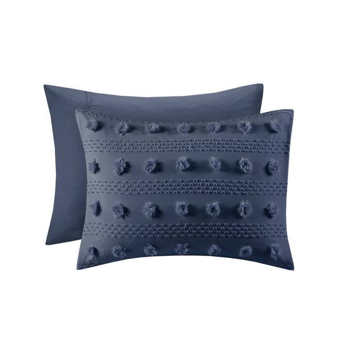 Back. Hivvago - Twin/Twin XL 2 Piece Navy Pompom Microfiber Hypoallergenic Comforter Set - Navy.