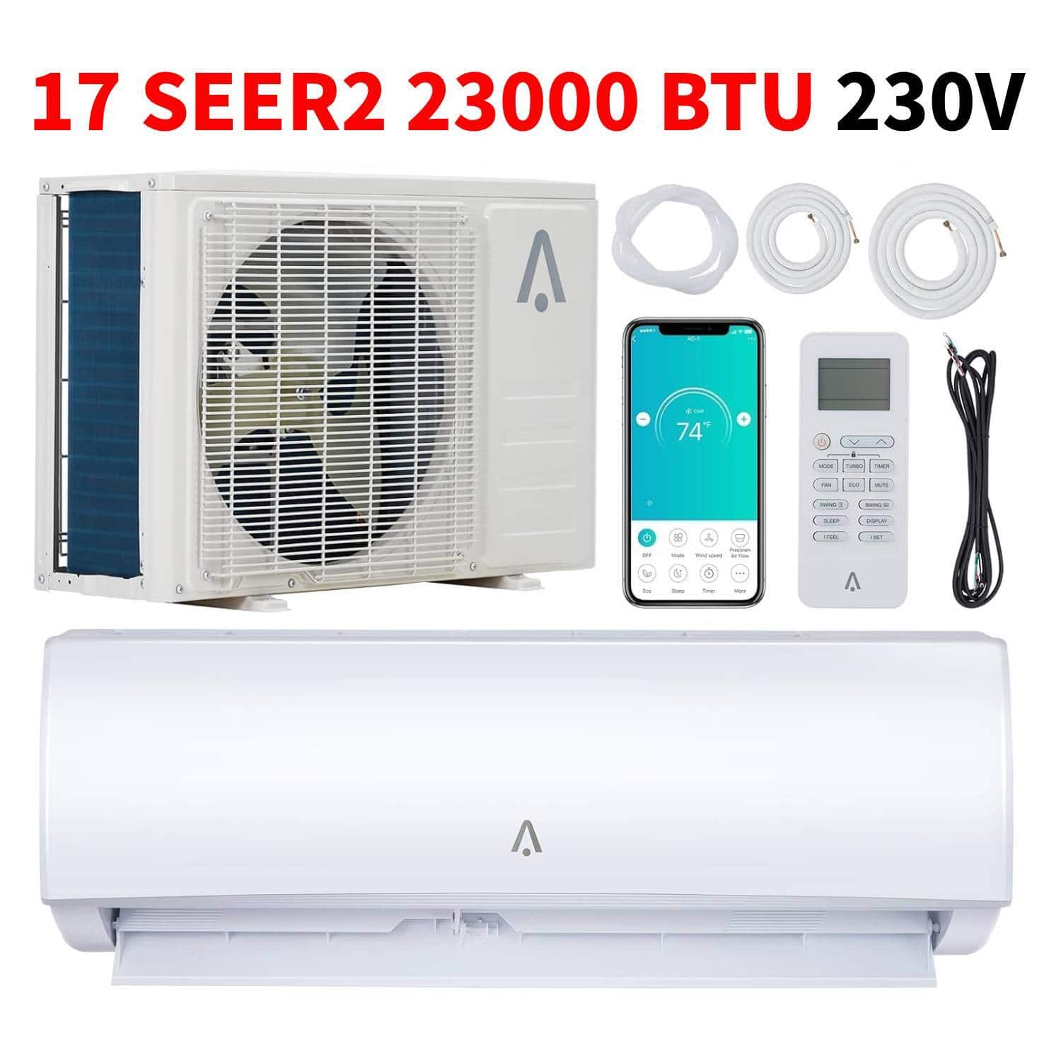 Acekool - 230V 17 SEER2 23000 BTU Wifi Enabled Mini Split Air Conditioner, AC Unit & Heater for 1300 Sq.Ft - White