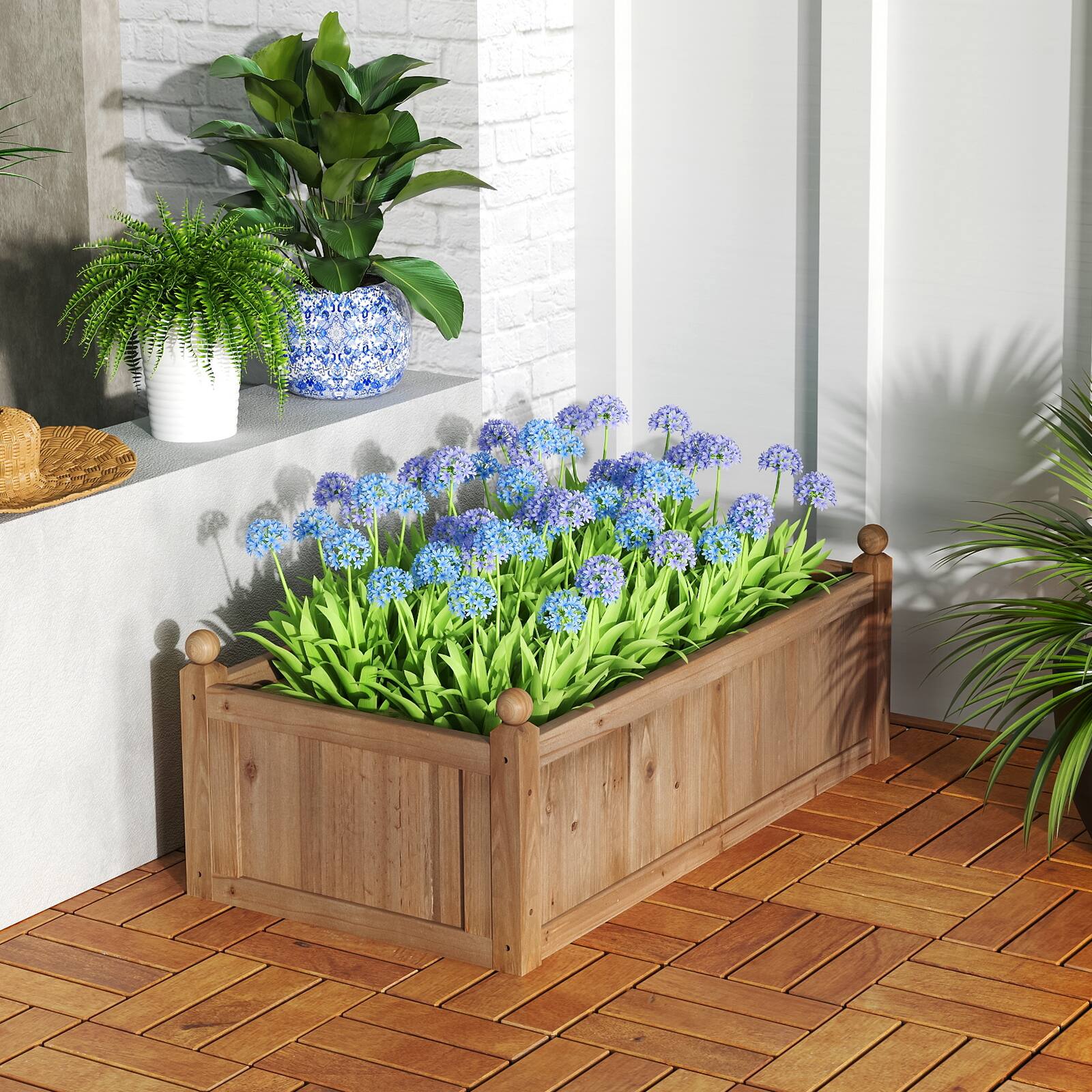 Alt View 1. Costway - Costway Raised Garden Bed 46" x 24" x 16" Wooden Planter Box with 4 Drainage Holes Raised Garden Bed - Rustic Brown.