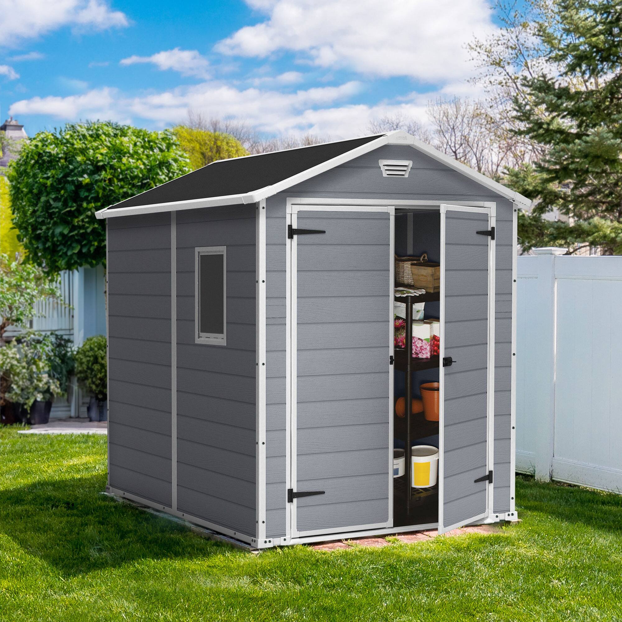 Alt View 3. Keter - Keter 213413 Manor 6 X 8 Foot Resin All Weather Outdoor Tool Storage Shed, Grey - Grey.