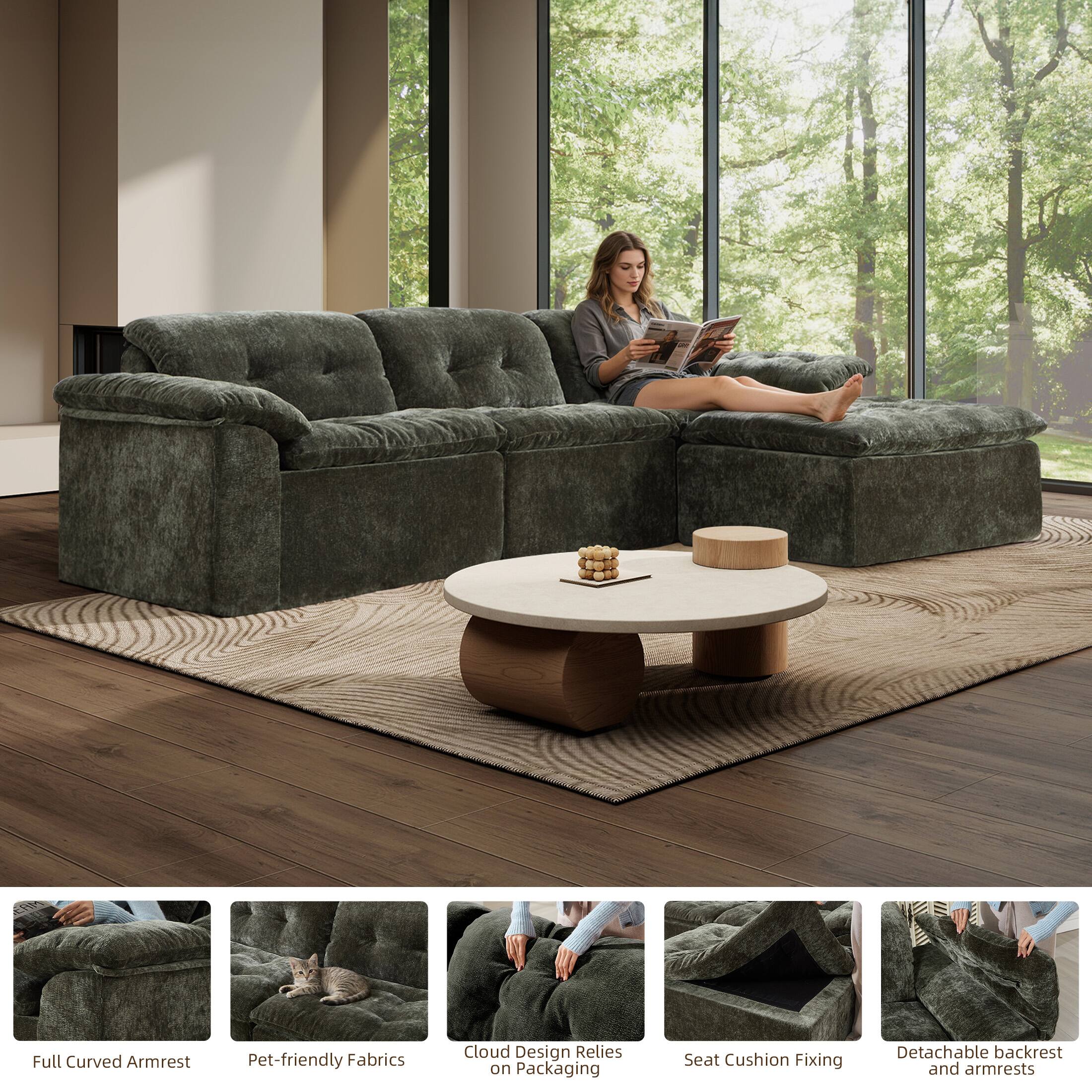 - Full Curved Armrest
- Pet-friendly Fabrics
- Cloud Design Relies on Packaging
- Seat Cushion Fixing
- Detachable backrest and armrests