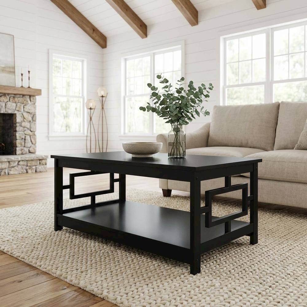 Left. FurniFact - Black Coffee Table MDF with Storage Shelf and Multi-Finish Options - Black.