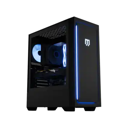 Front. Maingear - MG-1 Bronze Gaming Desktop - NVIDIA GeForce RTX 5050 - AMD Ryzen 5 9600X - 16GB DDR5 - 1TB NVMe SSD - WiFi 7 - RGB - Black.
