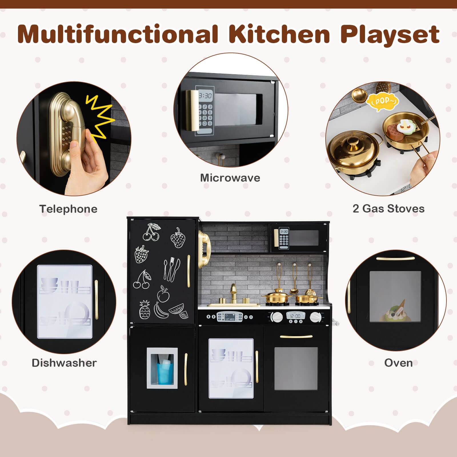 Multifunctional Kitchen Playset

- Telephone
- Microwave
- 2 Gas Stoves
- Dishwasher
- Oven