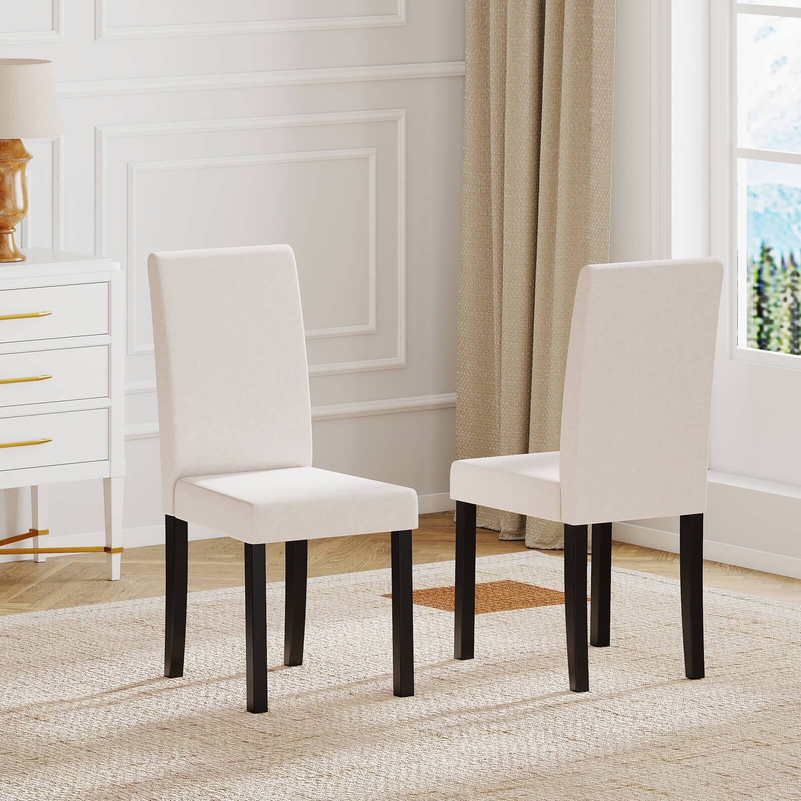 Alt View 1. Costway - Costway Dining Chair Set of 2 Fabric Upholstered Rubber Wood Legs Side Armless - Beige.