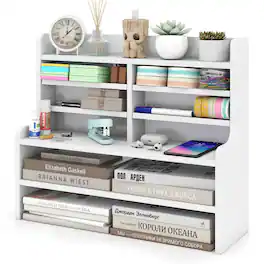 Gymax - Desk Bookshelf Desktop Display Rack w/Open Cubes Removable Shelves for Home - White