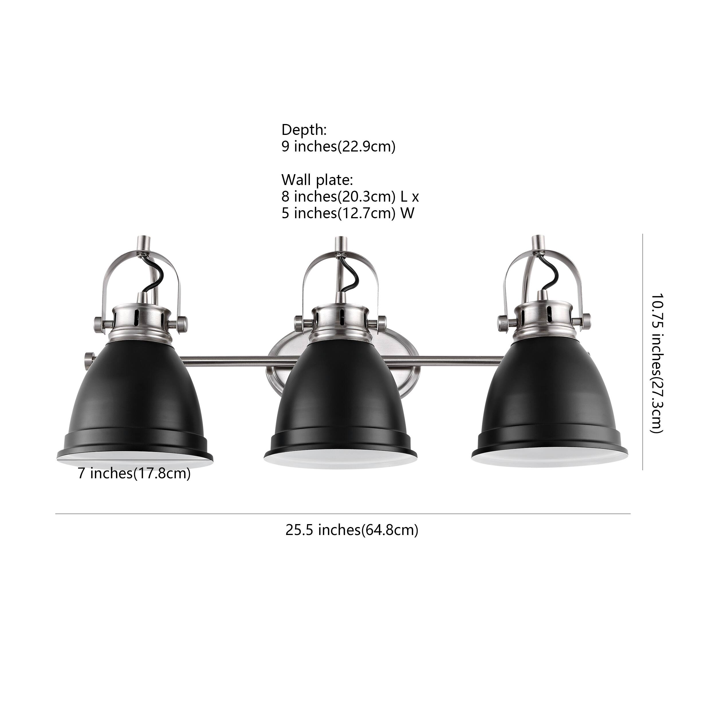 Depth: 9 inches (22.9cm)  
Wall plate: 8 inches (20.3cm) L x 5 inches (12.7cm) W  
7 inches (17.8cm)  
10.75 inches (27.3cm)  
25.5 inches (64.8cm)