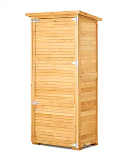 VEVOR - Outdoor Storage Shed, Large Wooden Outside Storage Shed, Oversize Garden Tool Shed with Metal Frame, Shelves, Floor - Natural wood