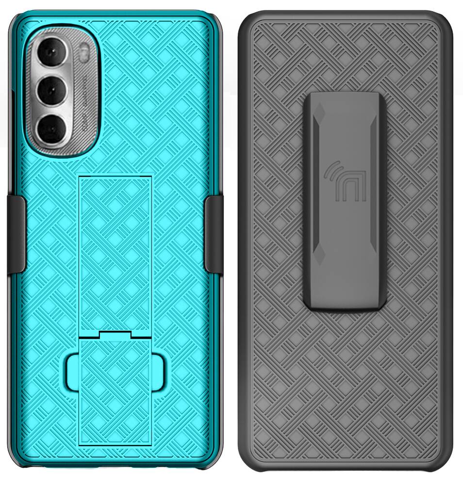 Alt View 8. Nakedcellphone - Case with Stand and Belt Clip Holster for Motorola Moto G Stylus 5G (2022) - Teal.