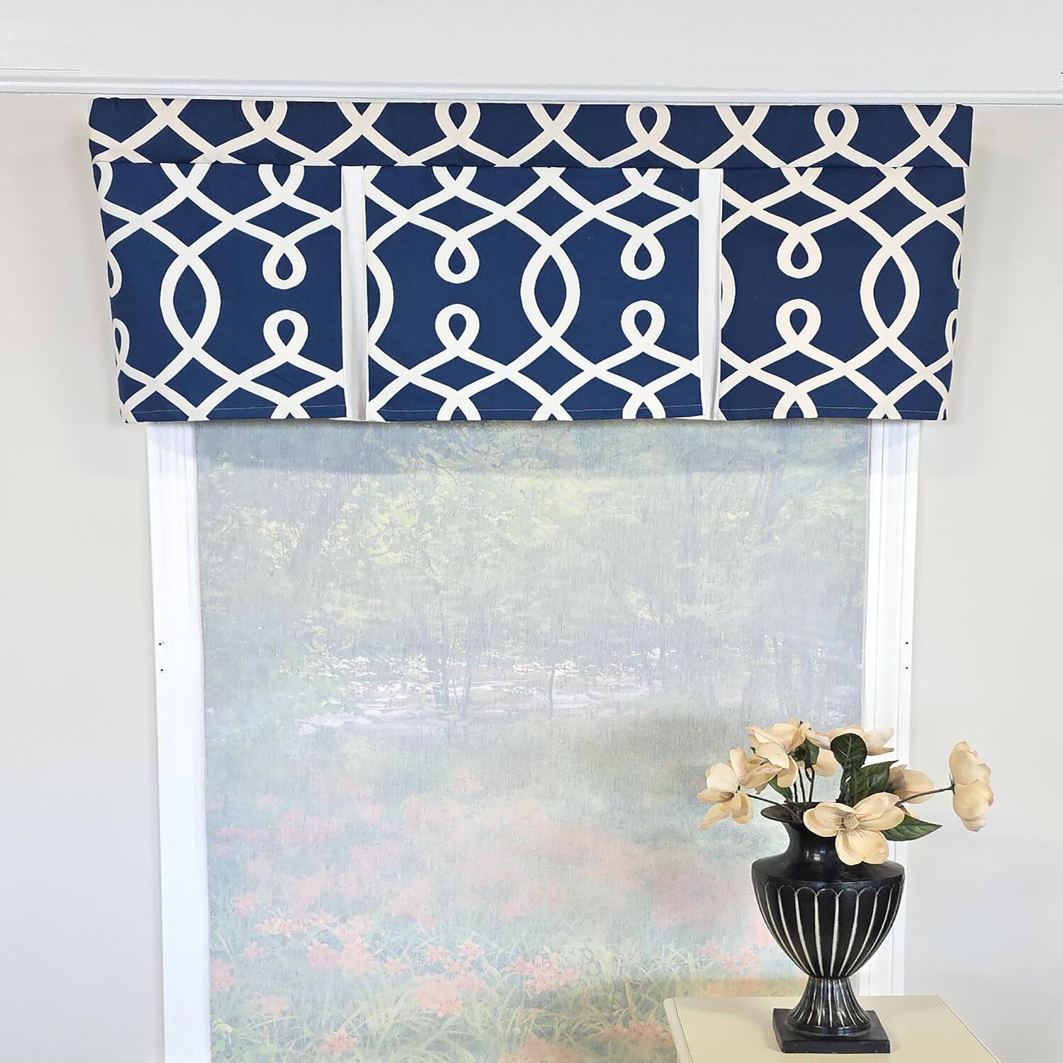 Angle. RLF Home - RLF Home Oblique Pleated Window Valance 100% Cotton Rod Pocket 50" x 17" Blue - Blue.
