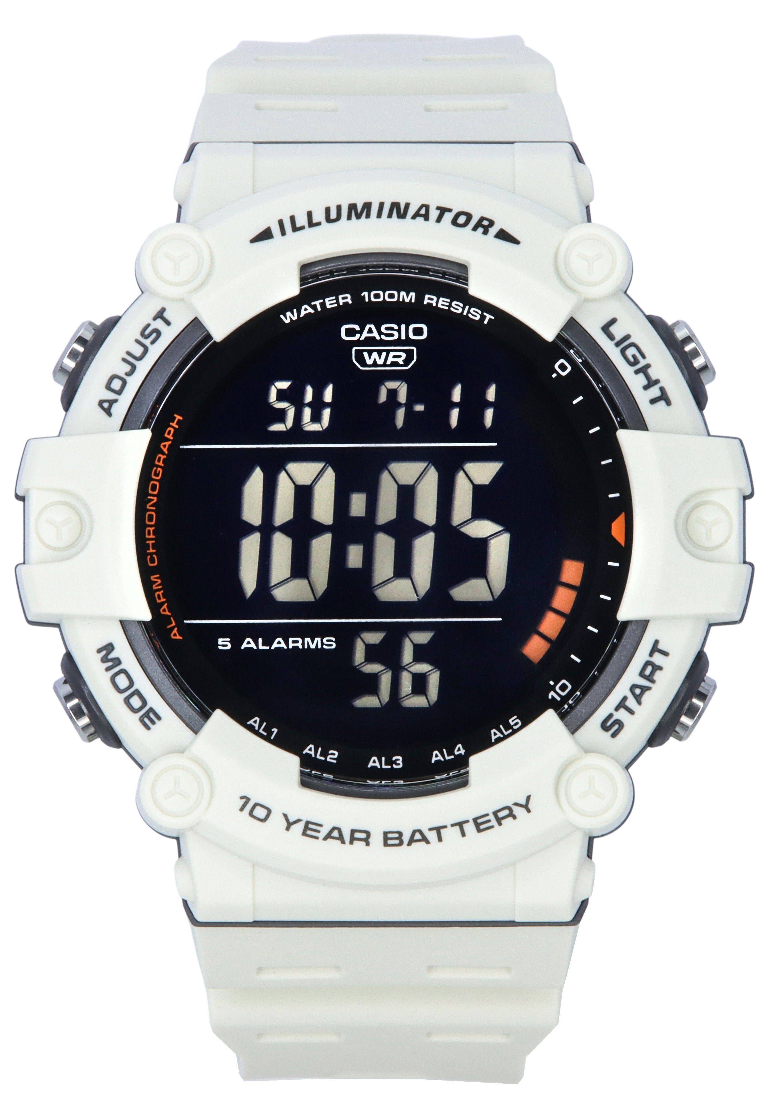 ILLUMINATOR 100M WATER RESIST CASIO ADJUST WR LIGHT 0 SU 7-11 7- CHRONOGRAPH 10:05 ALARM 5 ALARMS MODE 56 10 YEAR BATTERY