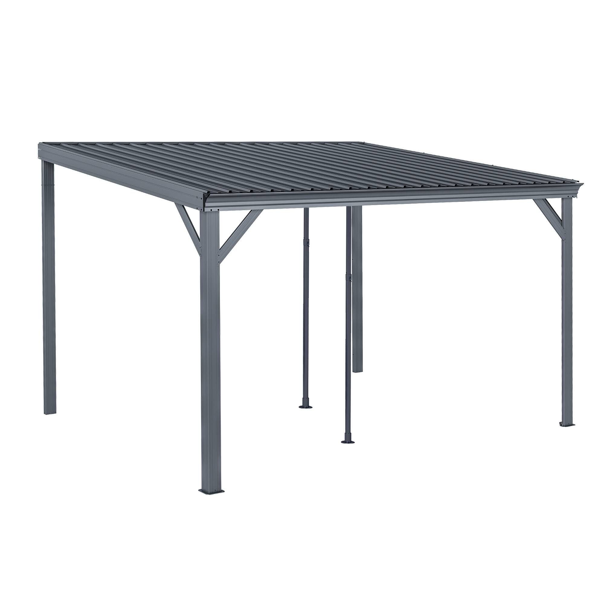 Alt View 4. Mondawe - 10x12FT Lean to Gazebo Hardtop，Expandable Wall Mounted Pergola，Gutters & Galvanized Steel Roof - Grey.