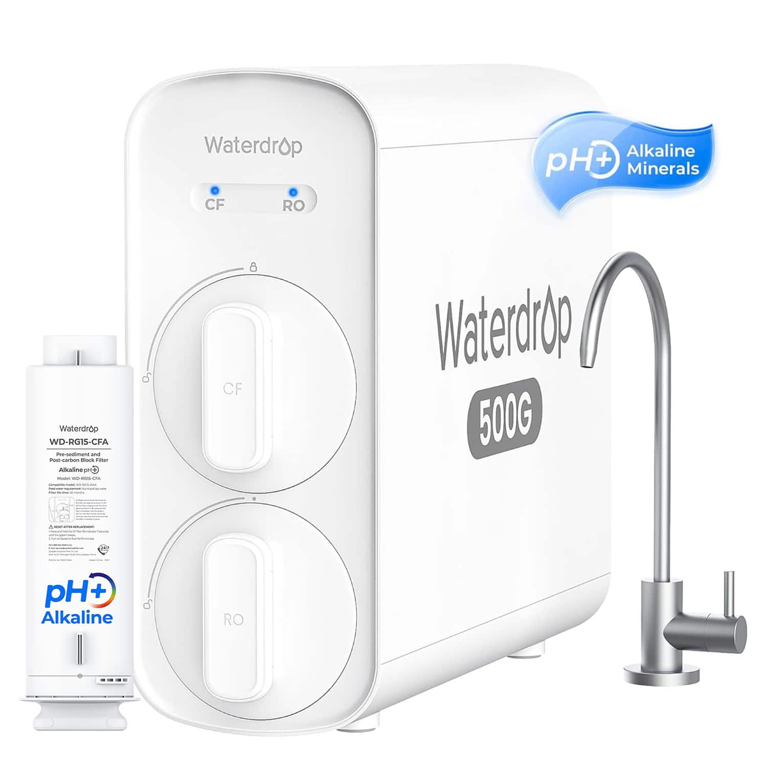 Waterdrop - G5P500A Alkaline Mineral pH+ Reverse Osmosis Water Filter, NSF/ANSI 372 Certified, 8 Stage Reverse Osmosis Sys - White price history on PriceWatchPro