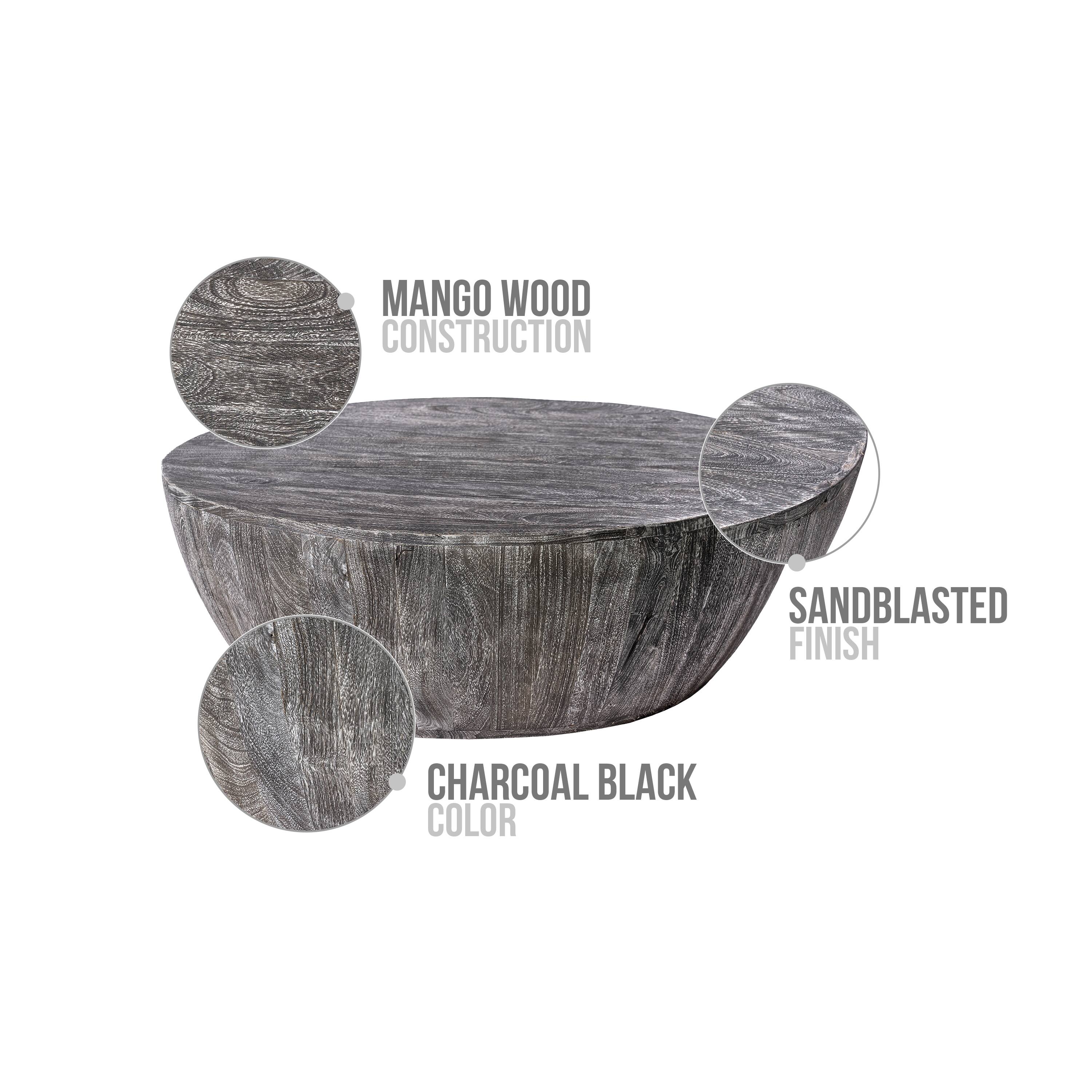 MANGO WOOD CONSTRUCTION, SANDBLASTED FINISH, CHARCOAL BLACK COLOR