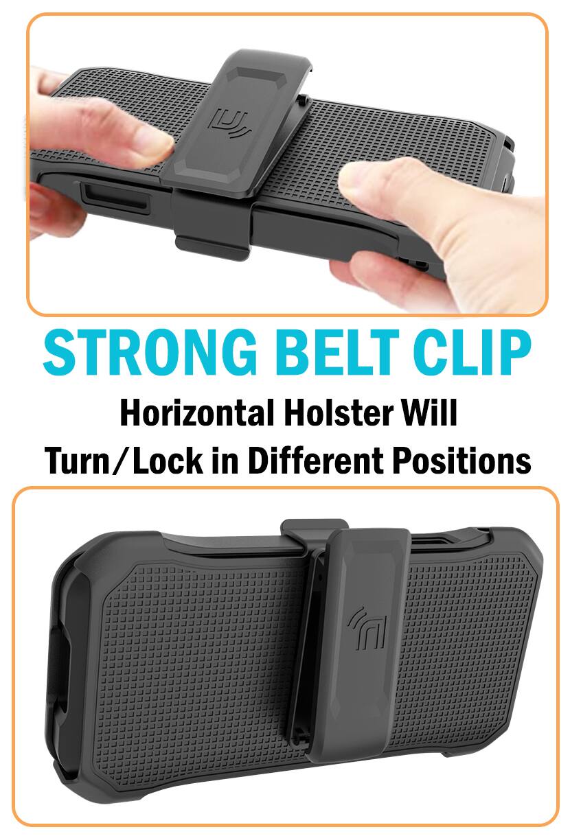 STRONG BELT CLIP  
Horizontal Holster Will Turn/Lock in Different Positions