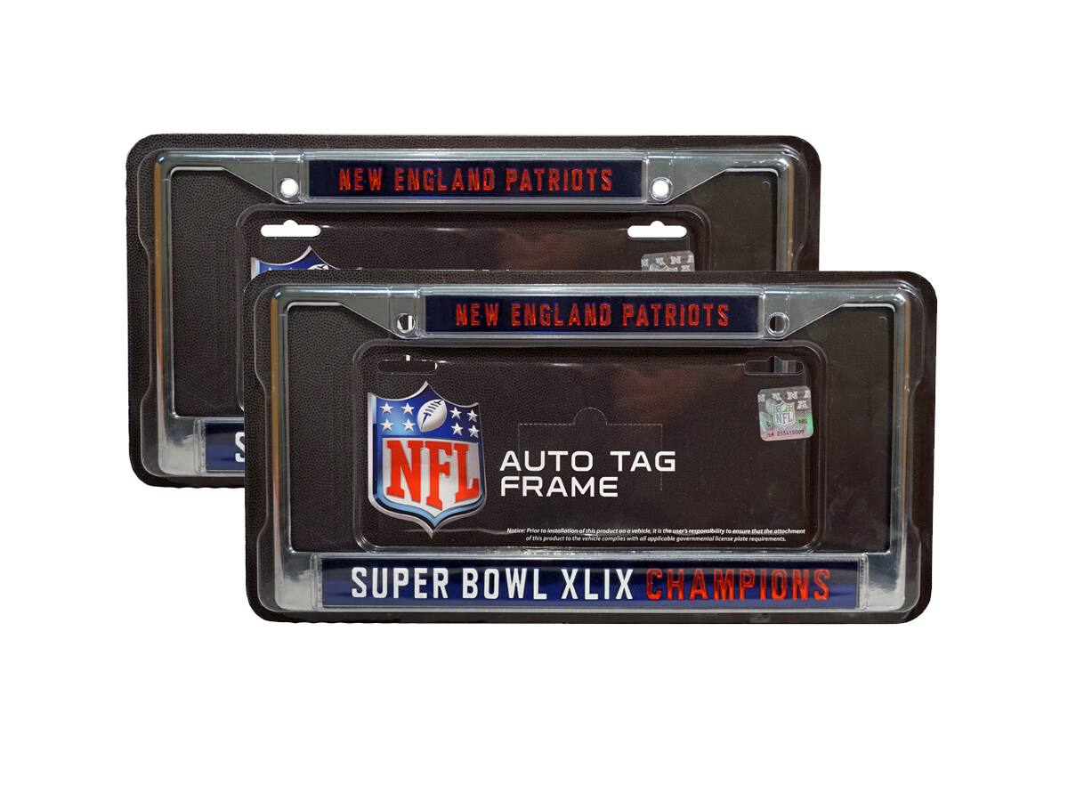 New England Football Patriots Super Bowl XLIX Chrome Laser Cut License Plate Frame - Set of 2 Frames