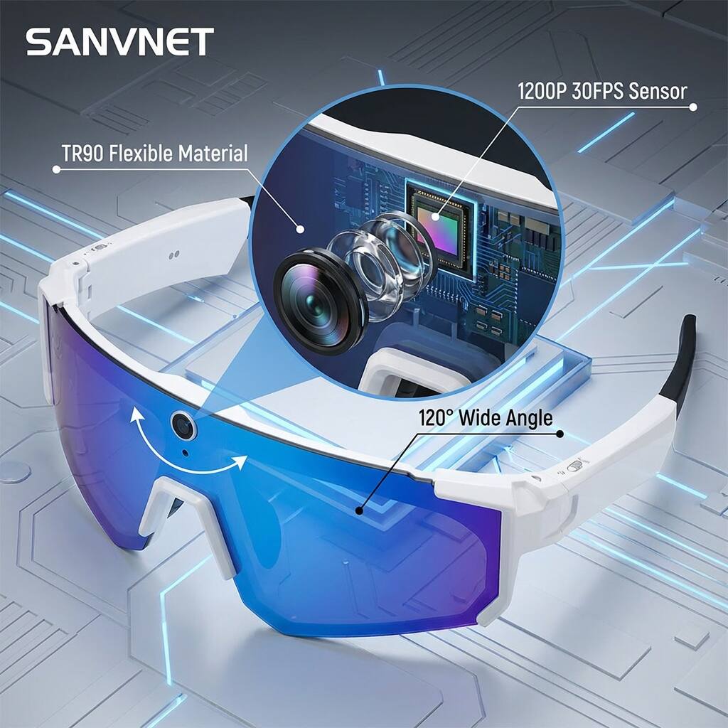 SANVNET 1200P 30FPS Sensor TR90 Flexible Material 120° Wide Angle