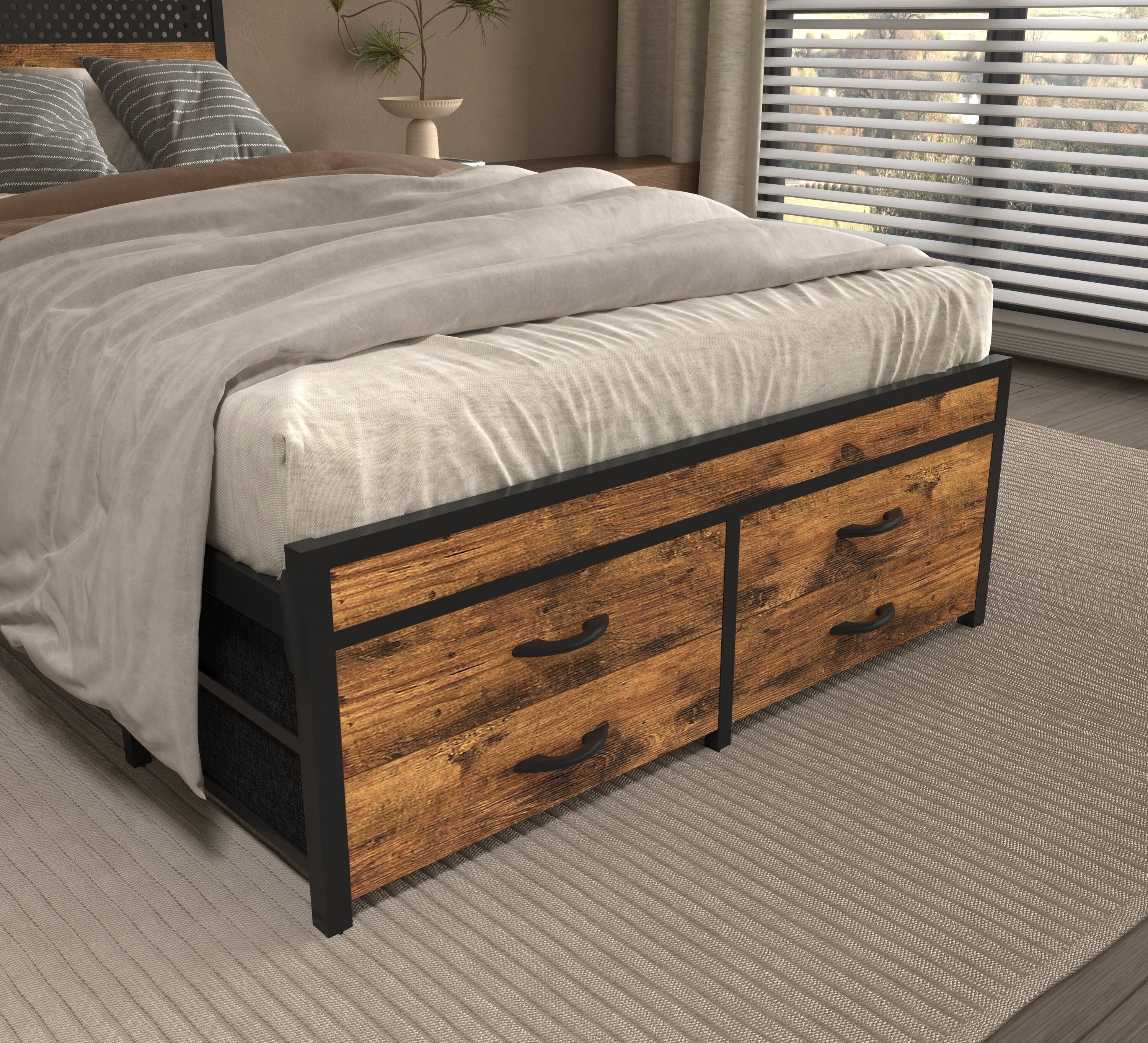 Alt View 1. LUCKY ONE - Twin Size Bed Frames with Storage Drawers - Brown.