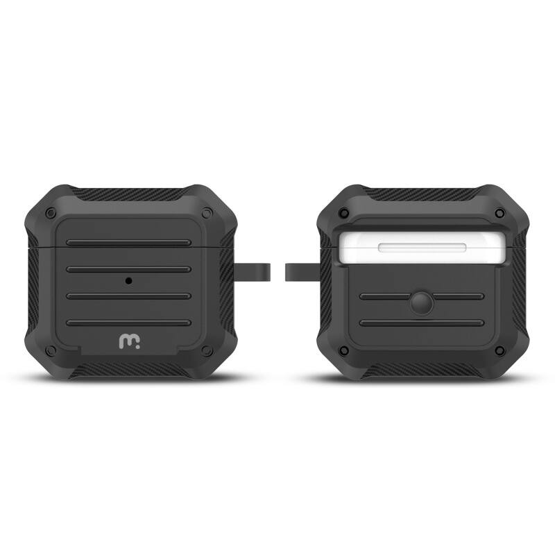 Back. Mybat Pro - MyBat Pro Carbon Fiber Shockproof Protective Case for Apple AirPods 3 with Wireless Charging Case - Black - Black.