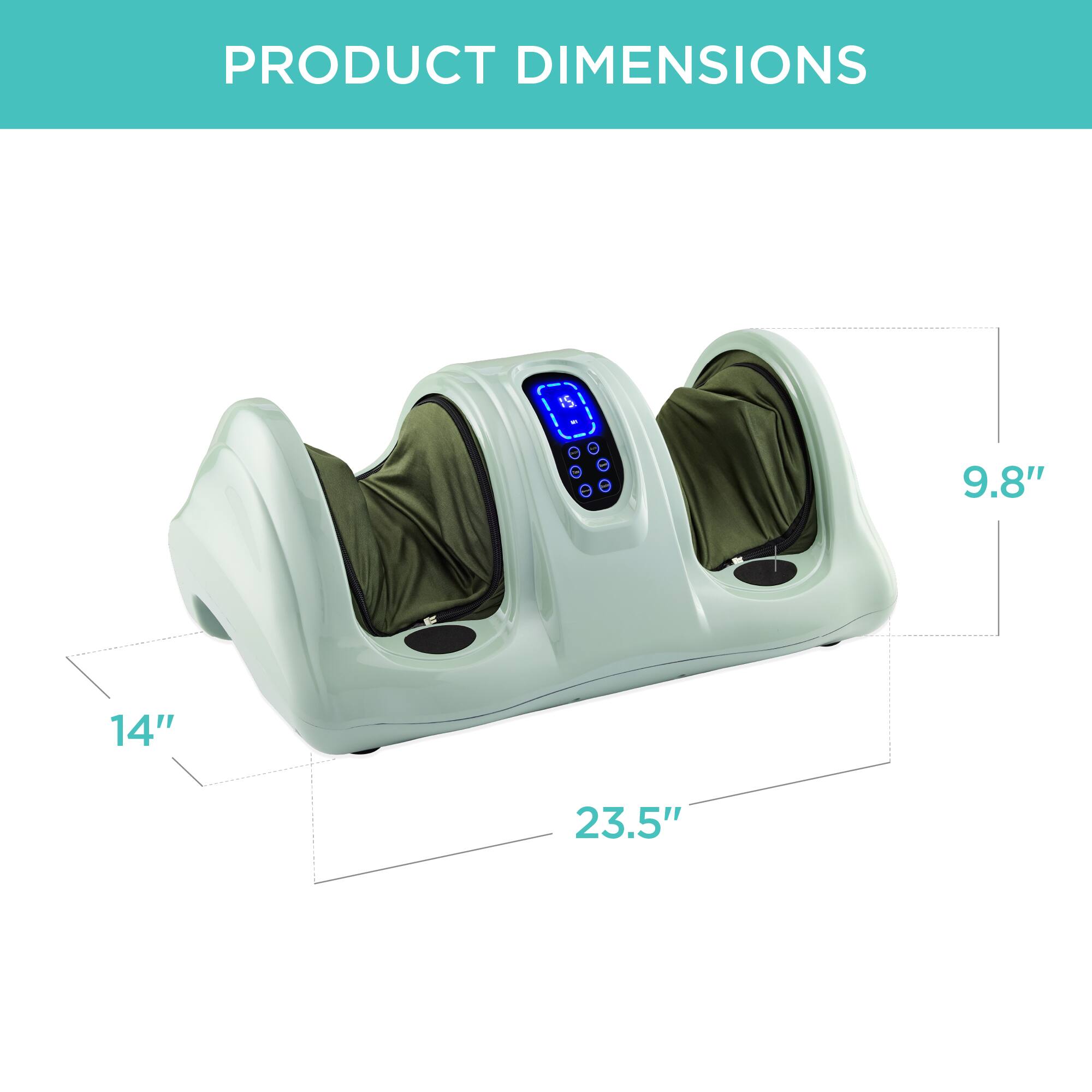 The corrected text is:

PRODUCT DIMENSIONS: 9.8" x 14" x 23.5"